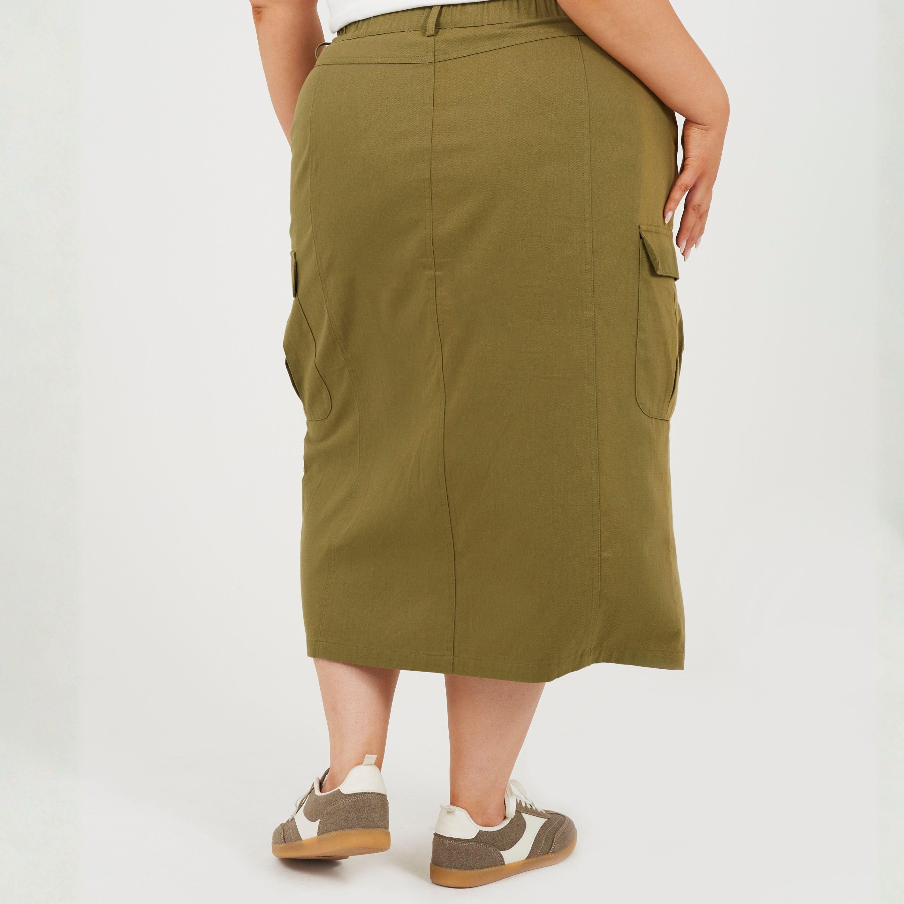 Khaki - Brave Soul - Womens Plus Size Denim Cargo Skirt - 2