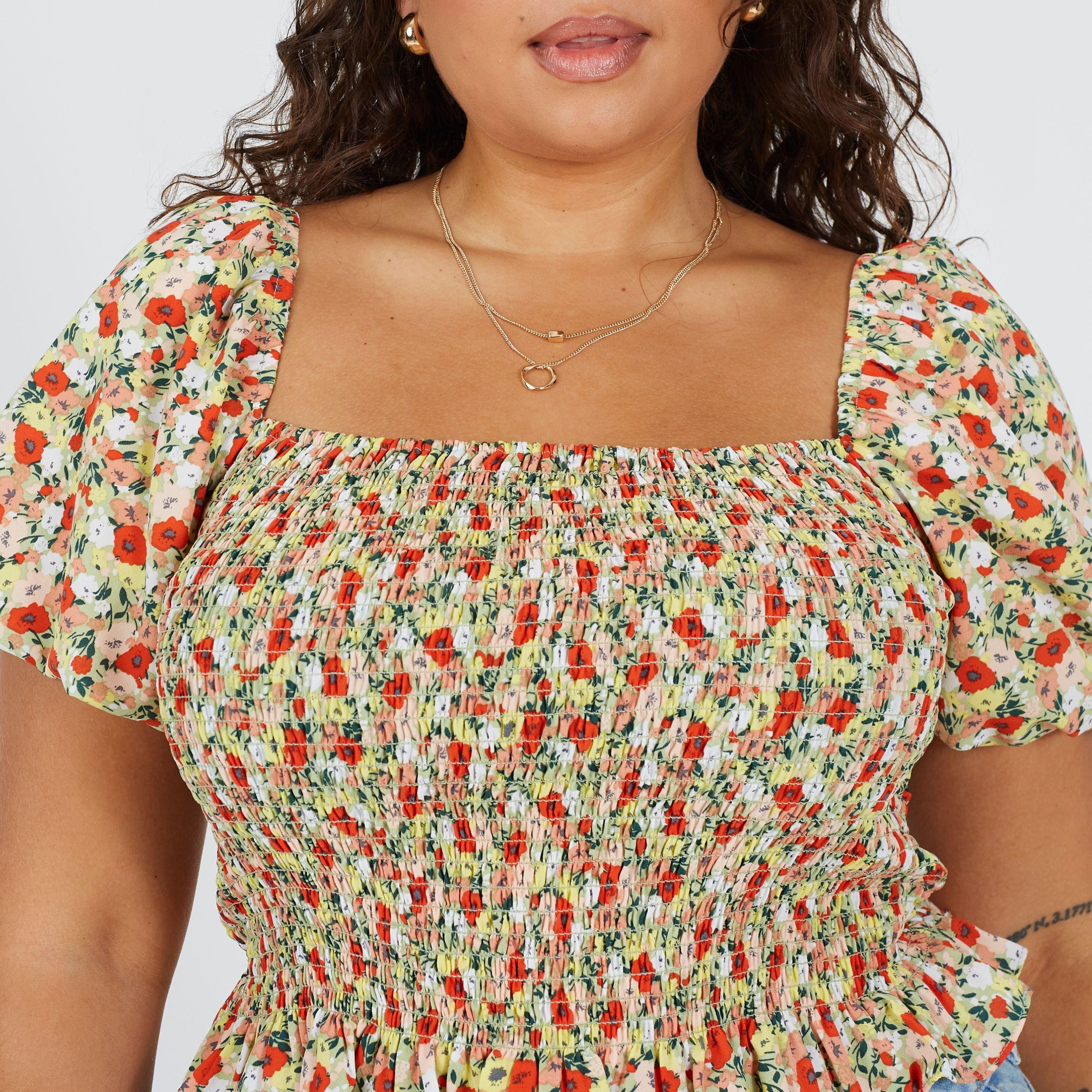 Floral rouge - Brave Soul - Plus Size Womens Puff Sleeve Top with Ruched and Tie Details. - 3