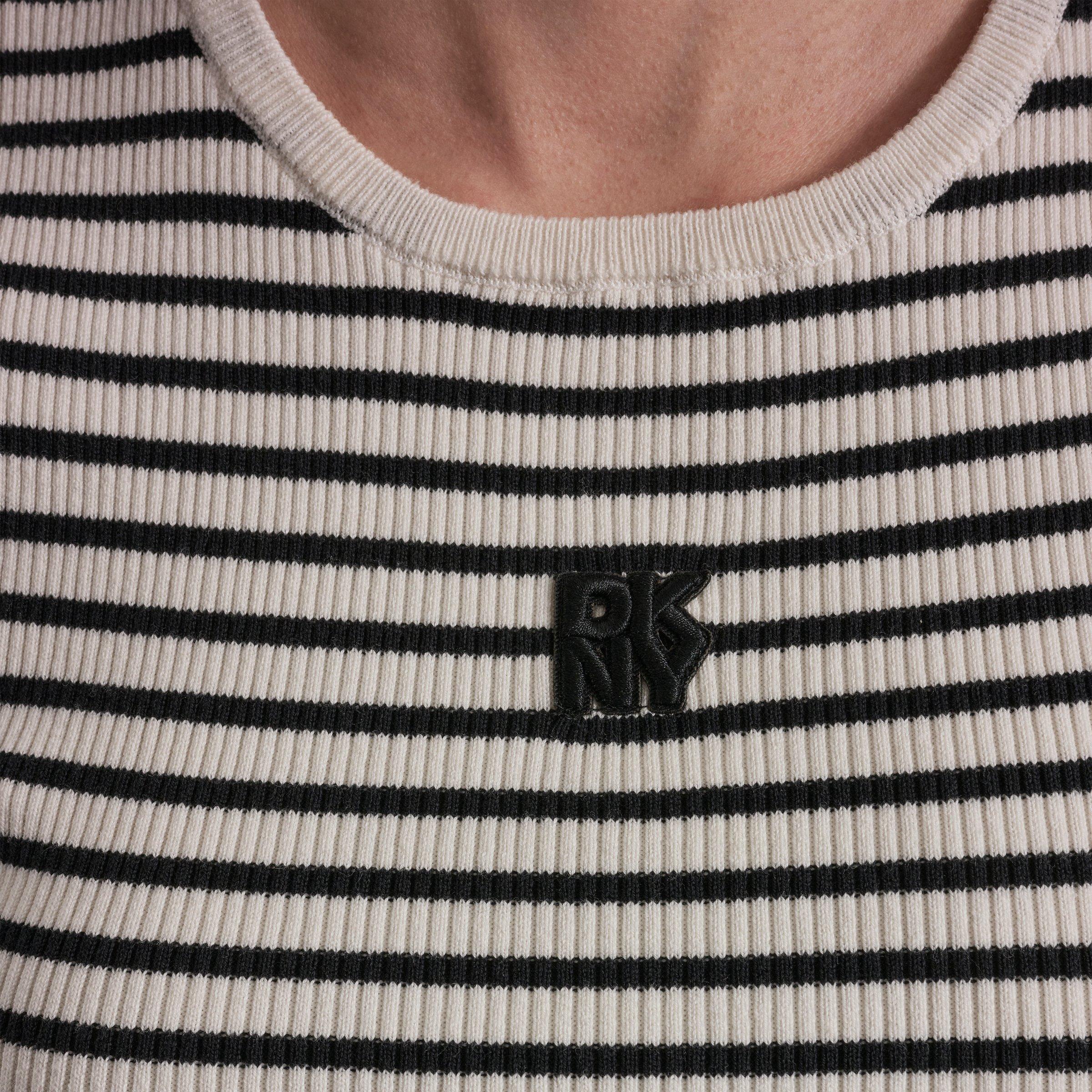 Eggnog/Black - DKNY - DKNY Jeans Crew Neck Striped Short Sleeve Rib Top - 5