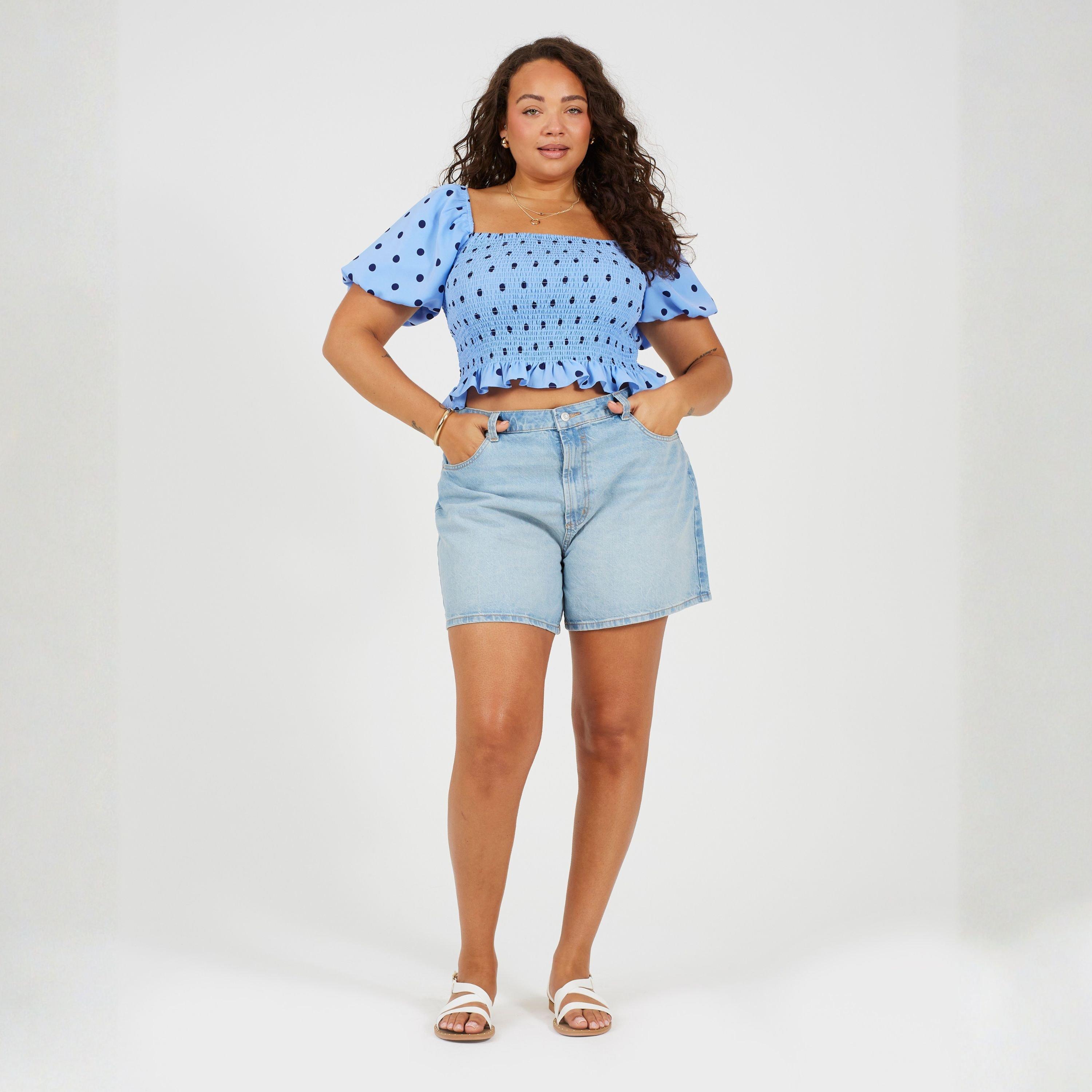 Brave Soul | Plus-Size Shirred Bust Polka Dot Top with Puff Sleeves ...