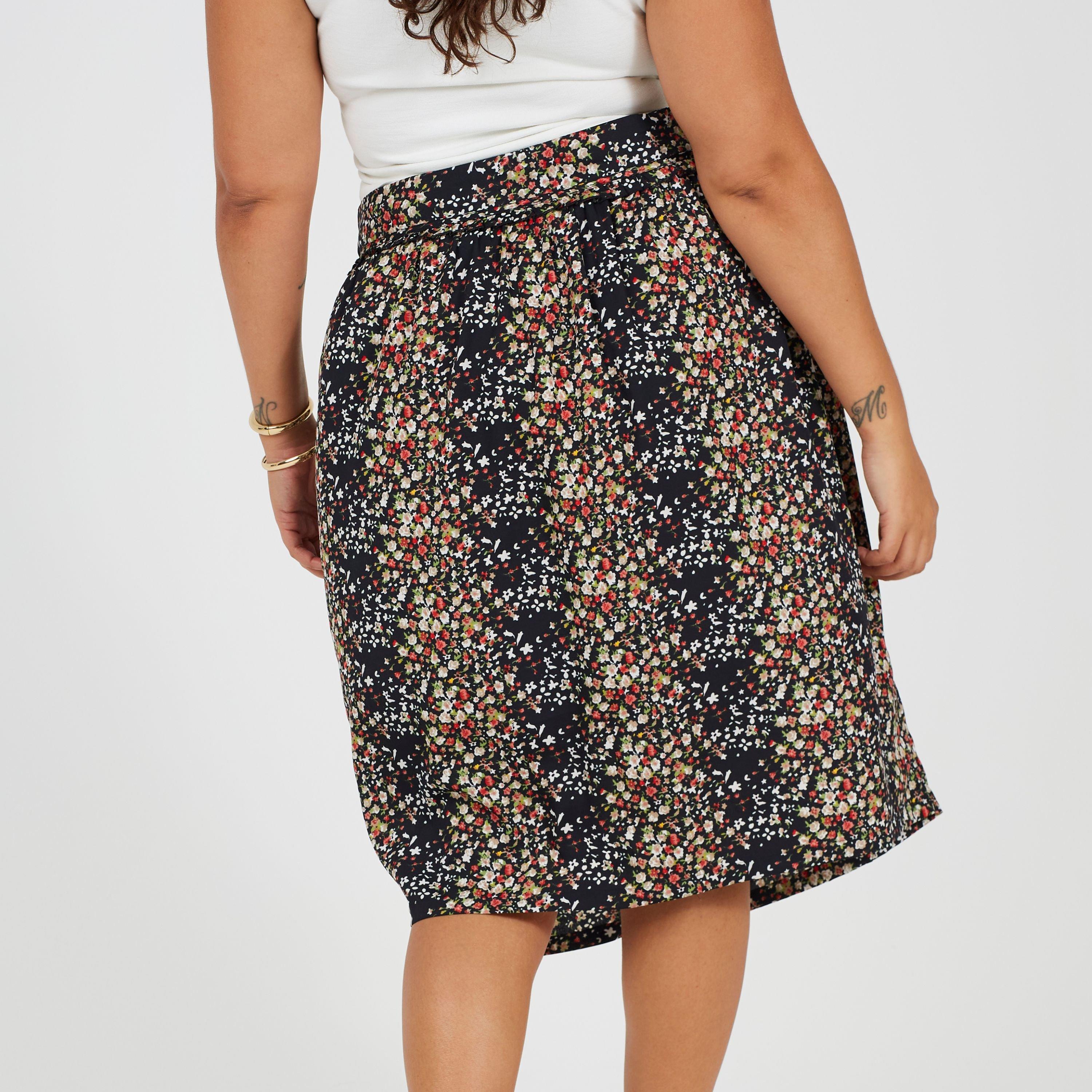 Black Floral - Brave Soul - Womens Plus Size All Over Print Midi Skirt - 2
