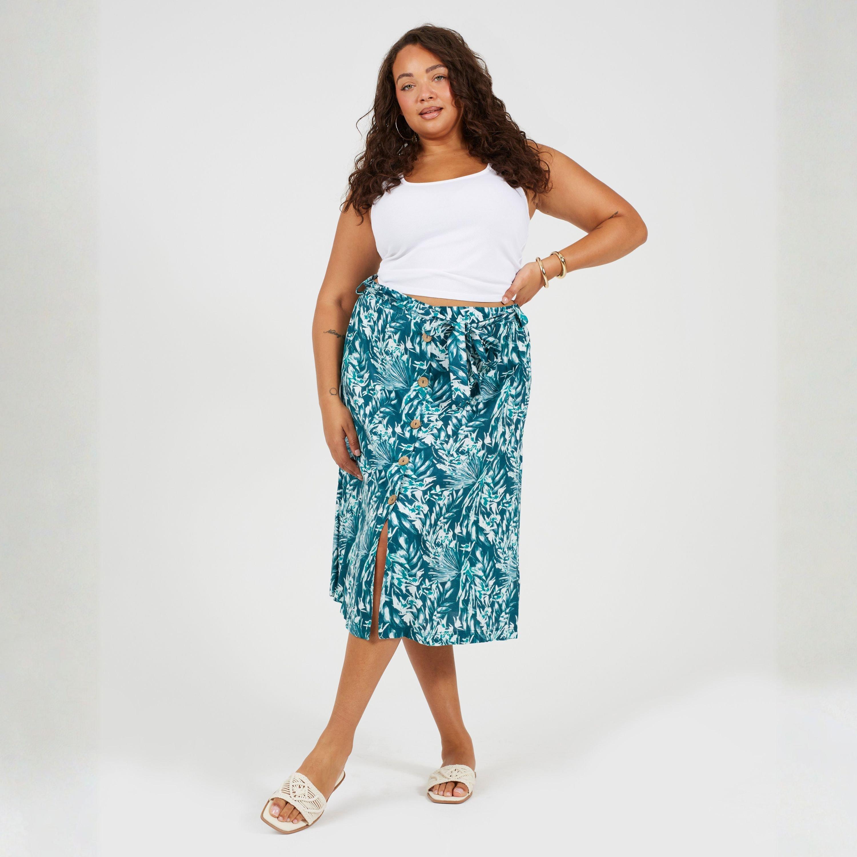 Grønne Blad - Brave Soul - Womens Plus Size All Over Print Midi Skirt - 4