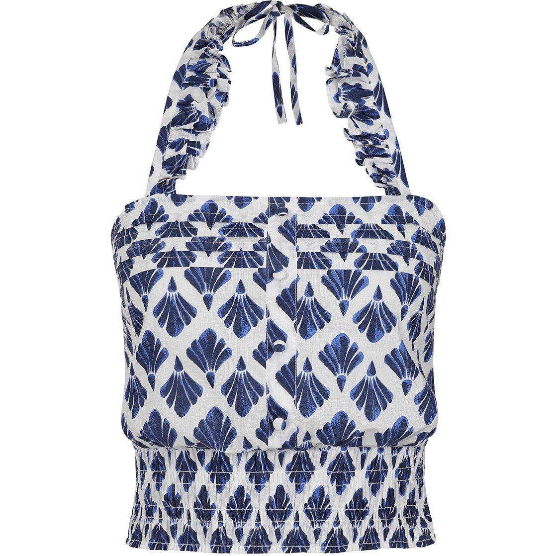 Wht Blue Prnt - Little Mistress - Short-Sleeve Crop Top - 2