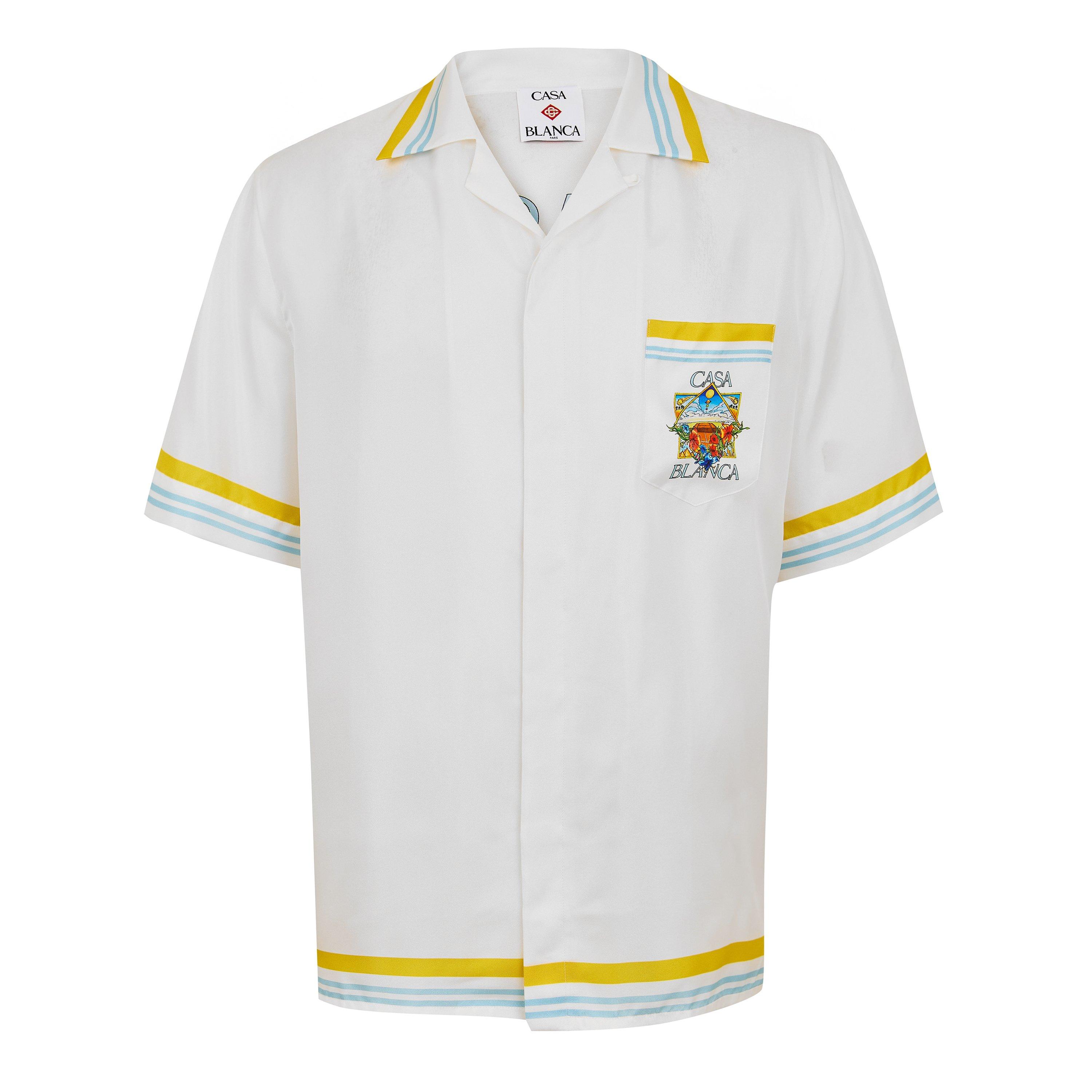 Casablanca Men's Short Sleeve Bowling Shirt - White - Medium