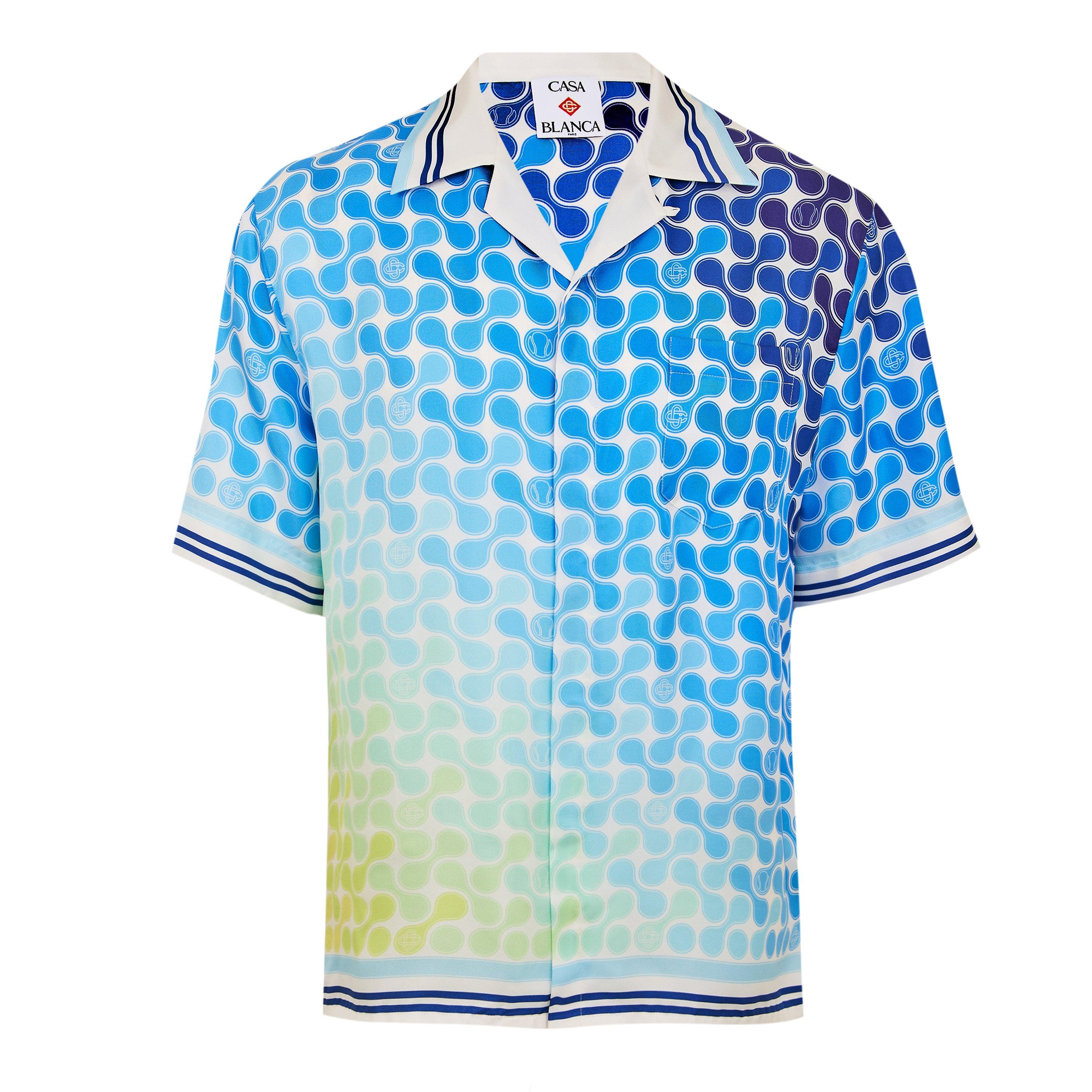 Casablanca Men's Short Sleeve Bowling Shirt - Blue - Medium