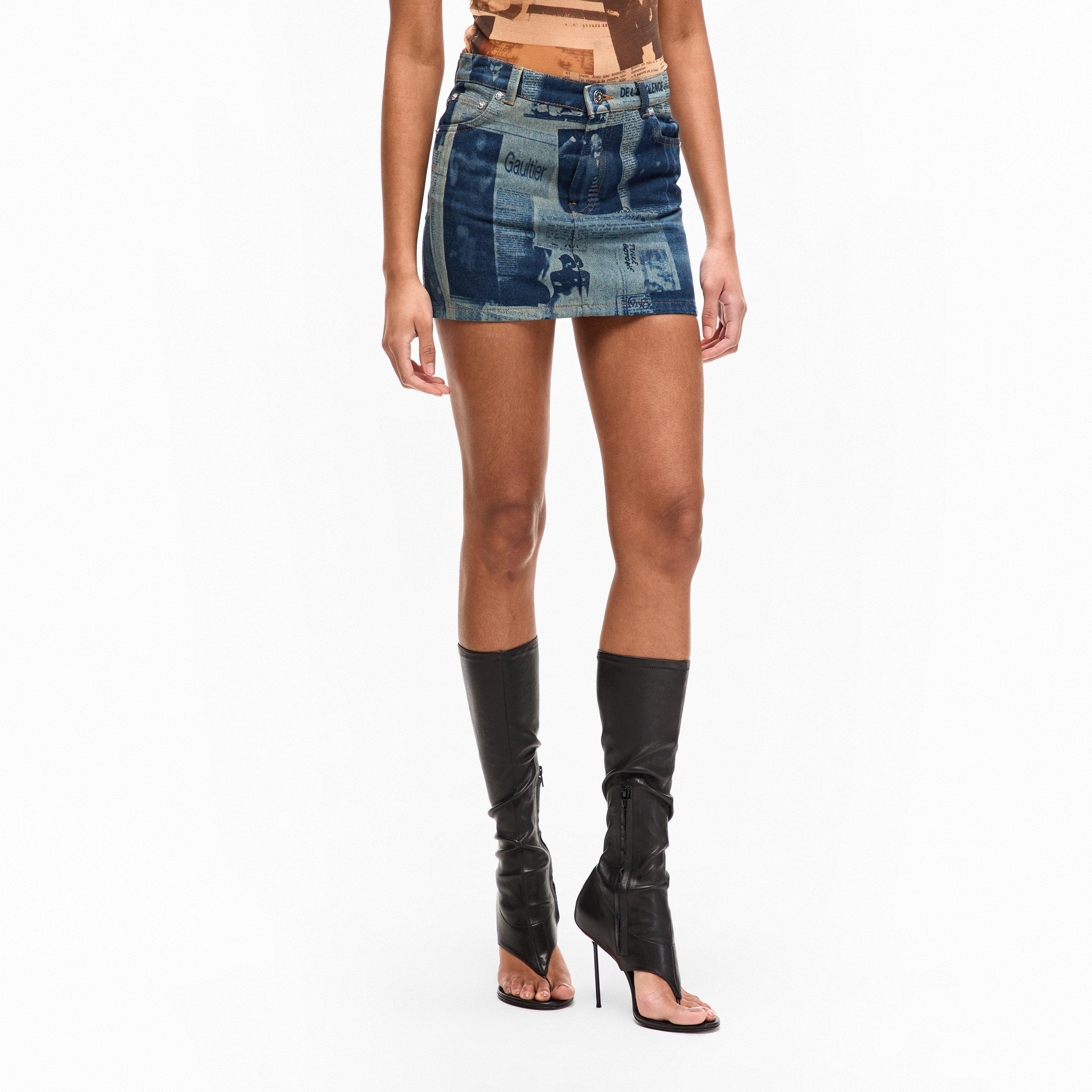 Indigo/Beige - Jean Paul Gaultier - JPG Newspaper Skirt Ld54 - 3