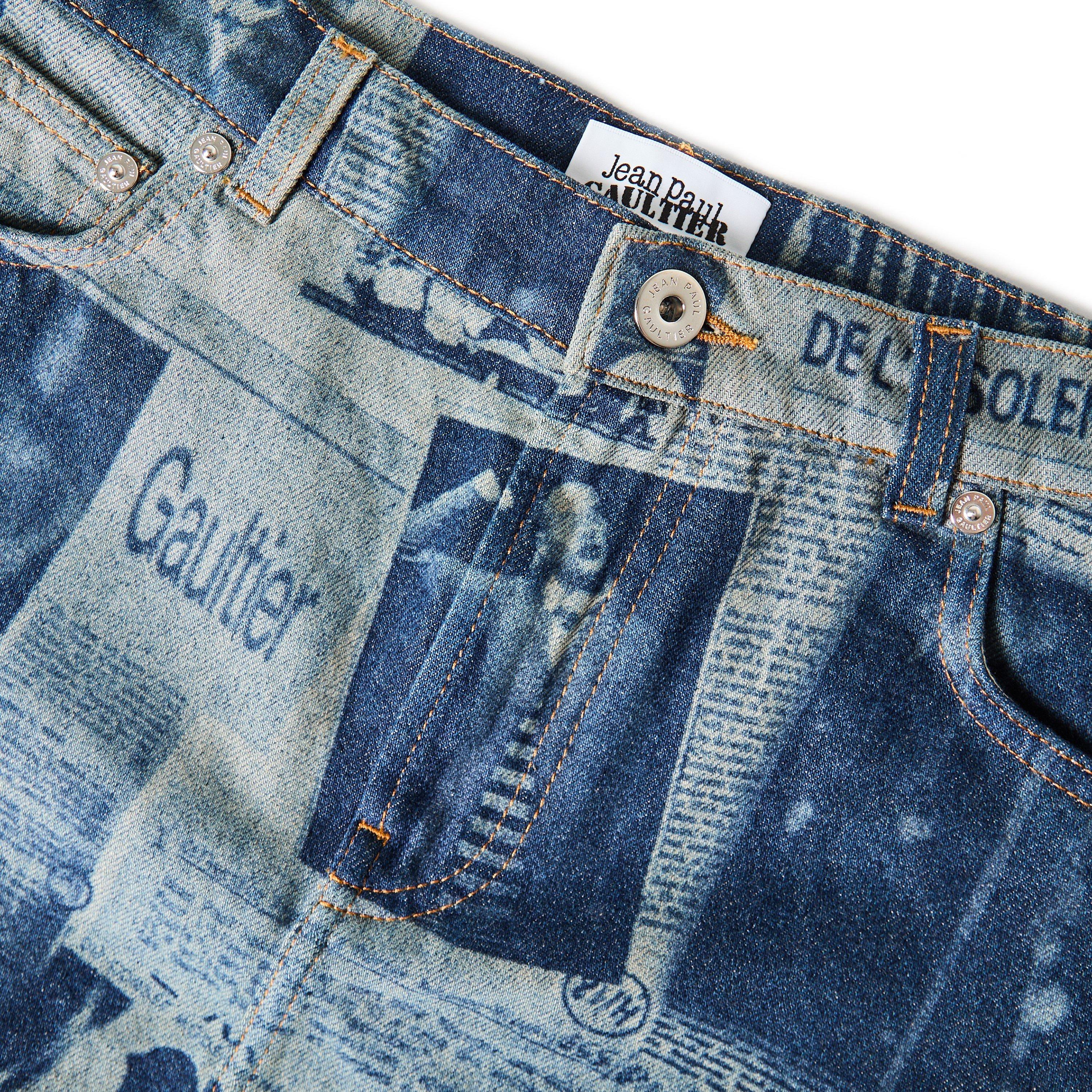 Indigo/Beige - Jean Paul Gaultier - JPG Newspaper Skirt Ld54 - 3