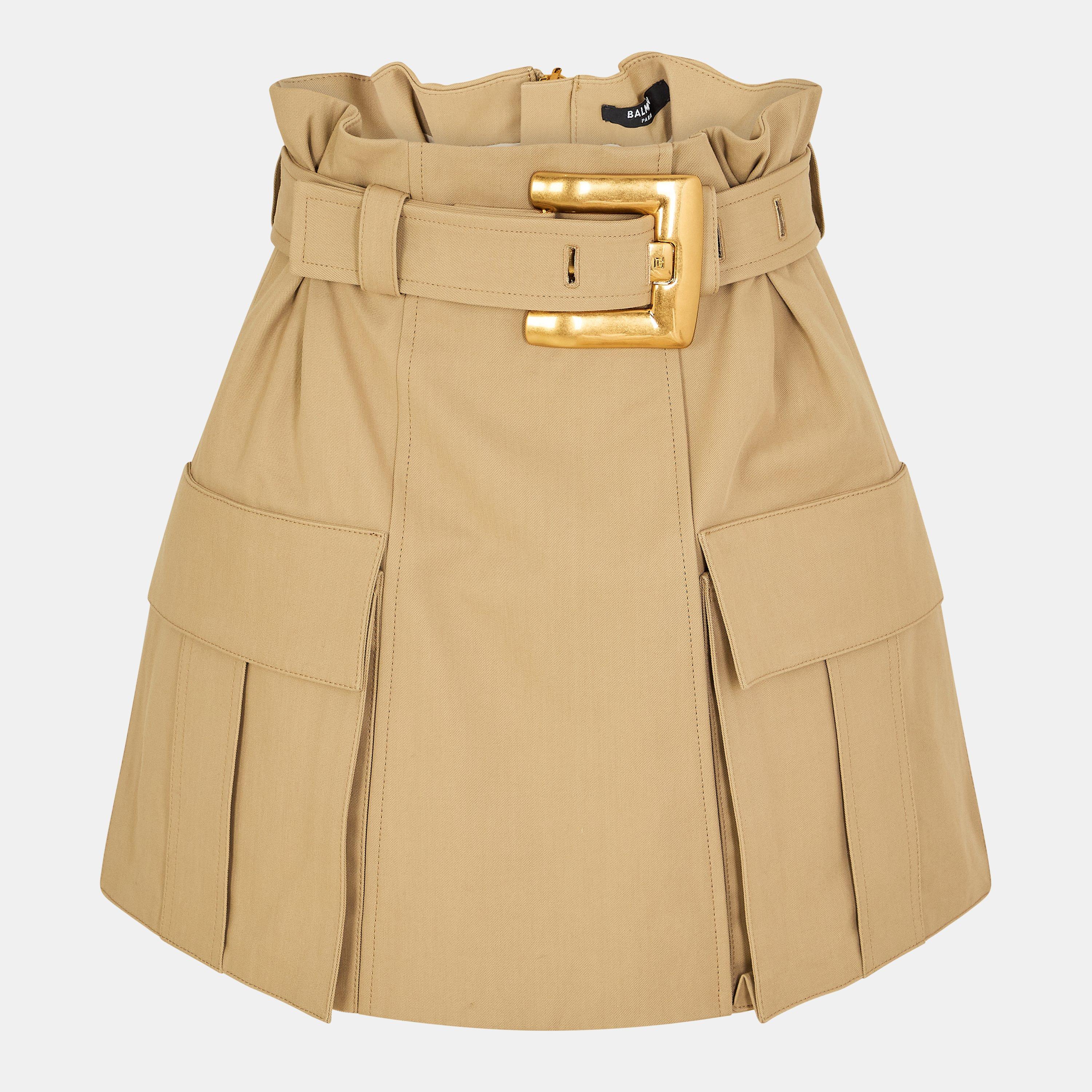 Balmain Women's Structured Contemporary Mini Skirt - Beige
