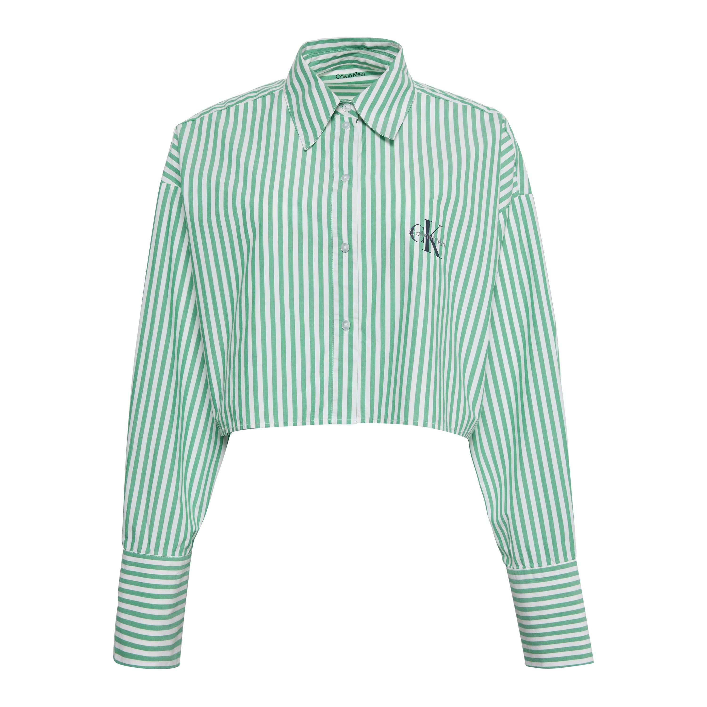 Calvin Klein Women's Long Sleeve Patterned Shirt - Green Stripe - Size 8 (XS)
