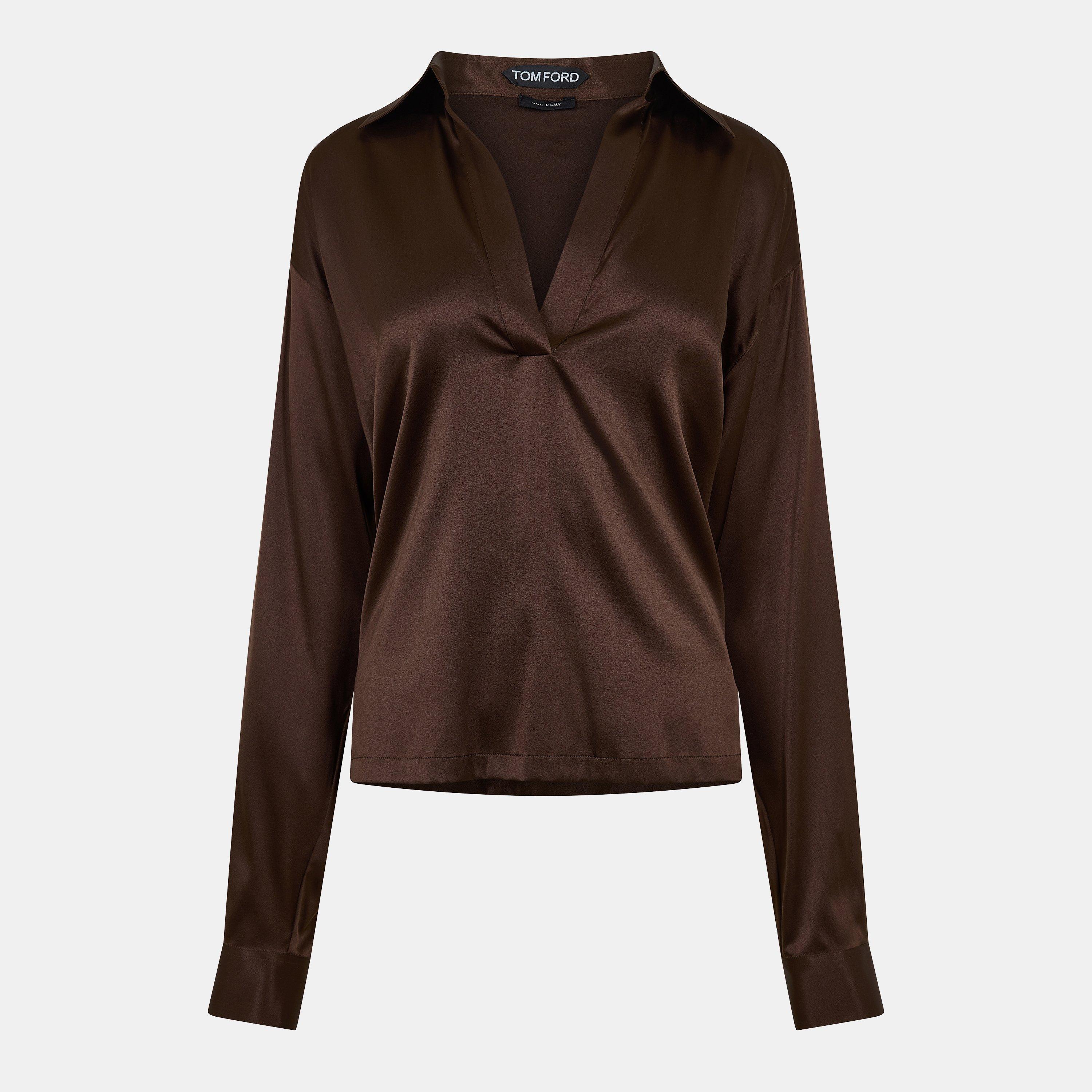 Tom Ford Women's Tf Silk Long Sleeve Plain Shirt - Cinnamon - 10 (42)