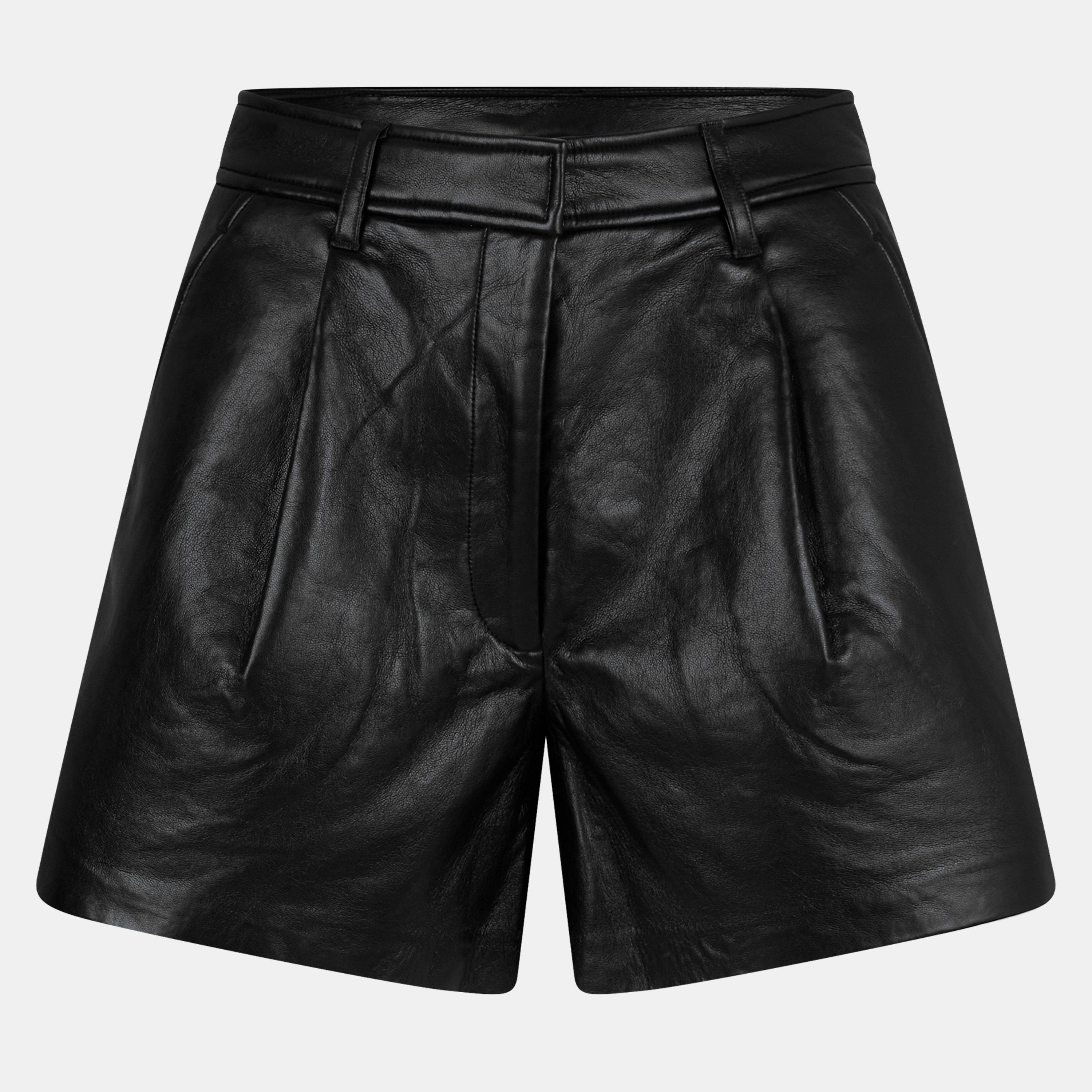 Black - Anine Bing - Womens Trent Leather Shorts - 1