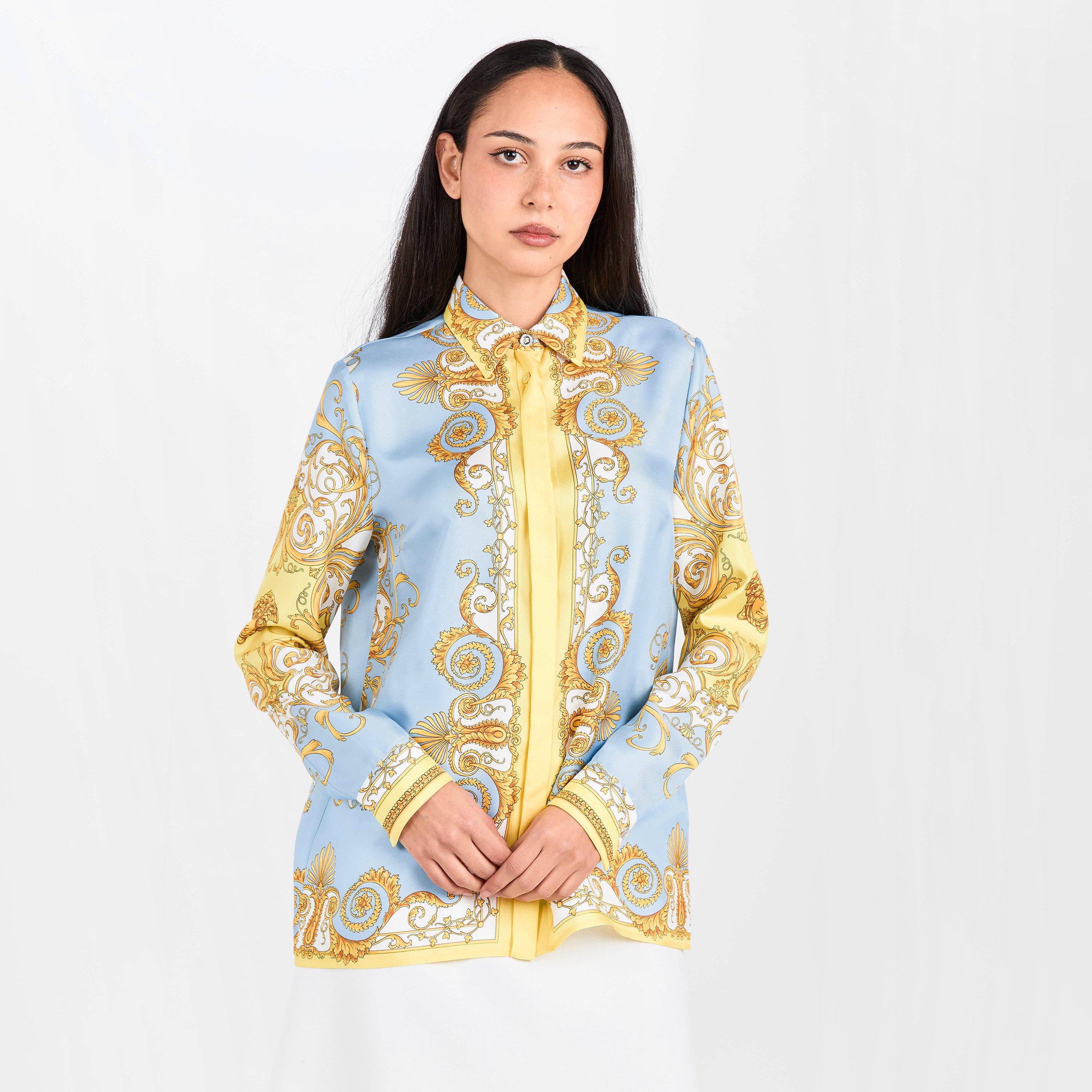 Yellow Blue - Versace - Women's Barocco Long Sleeve Patterned Shirt - 3