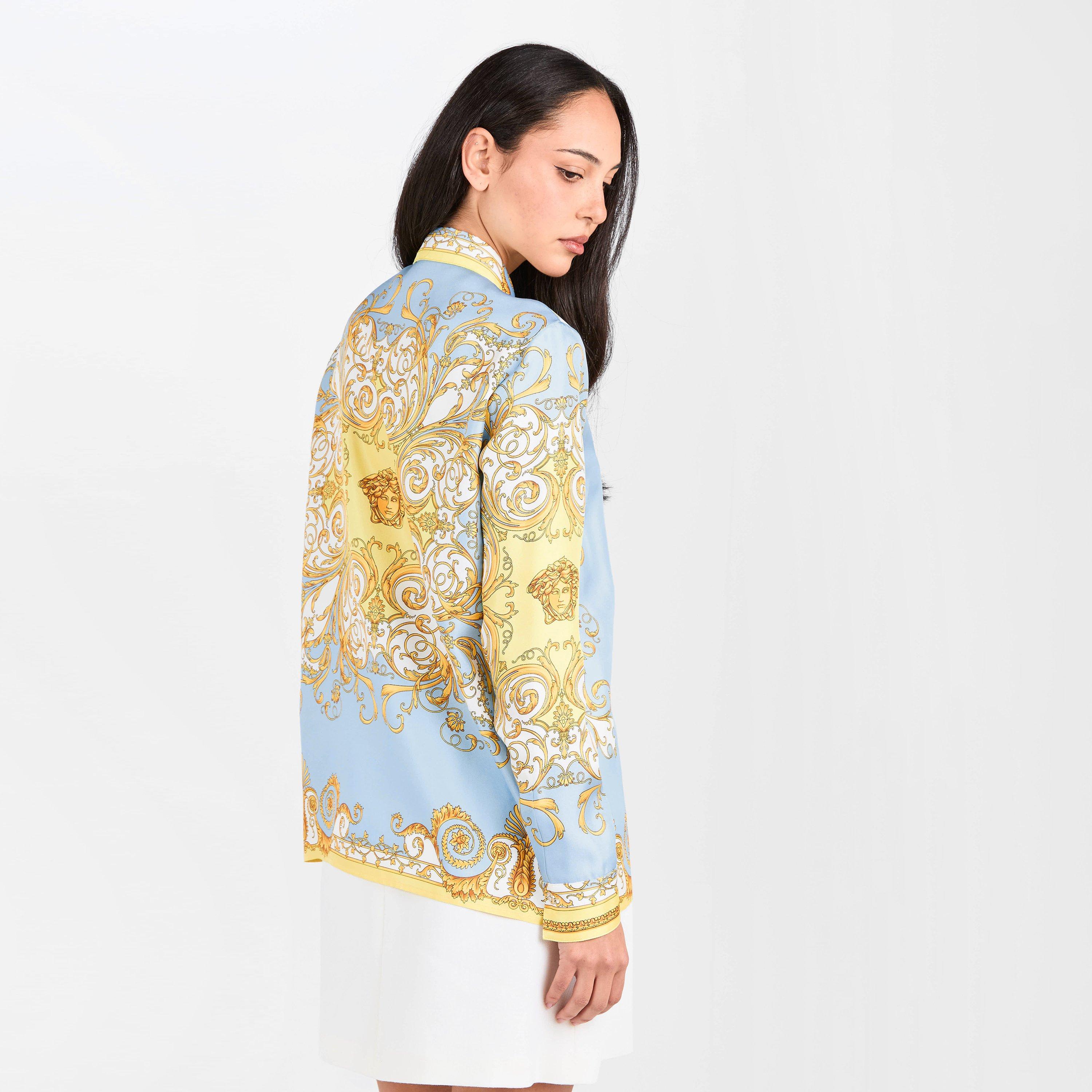 Yellow Blue - Versace - Women's Barocco Long Sleeve Patterned Shirt - 4