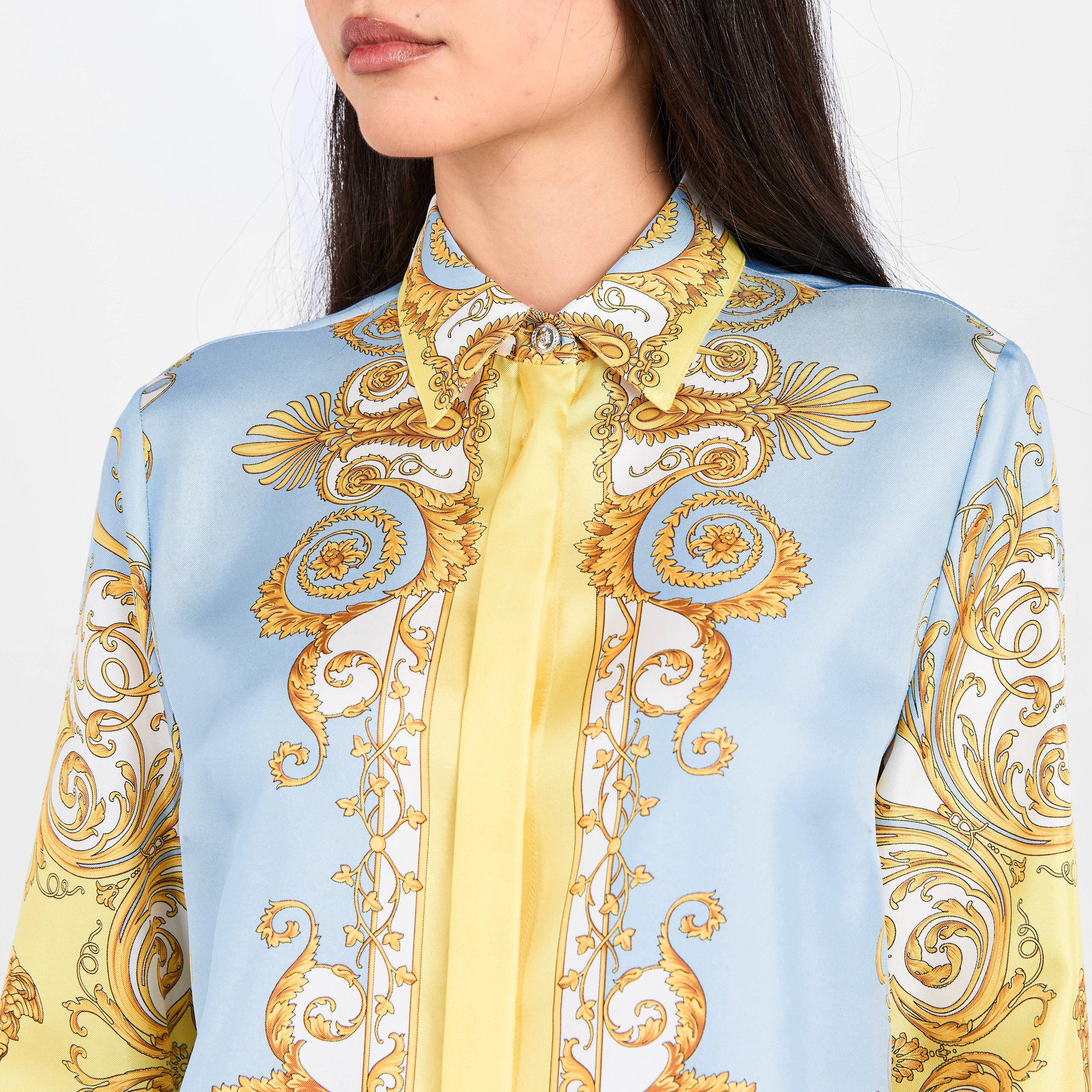 Yellow Blue - Versace - Women's Barocco Long Sleeve Patterned Shirt - 5