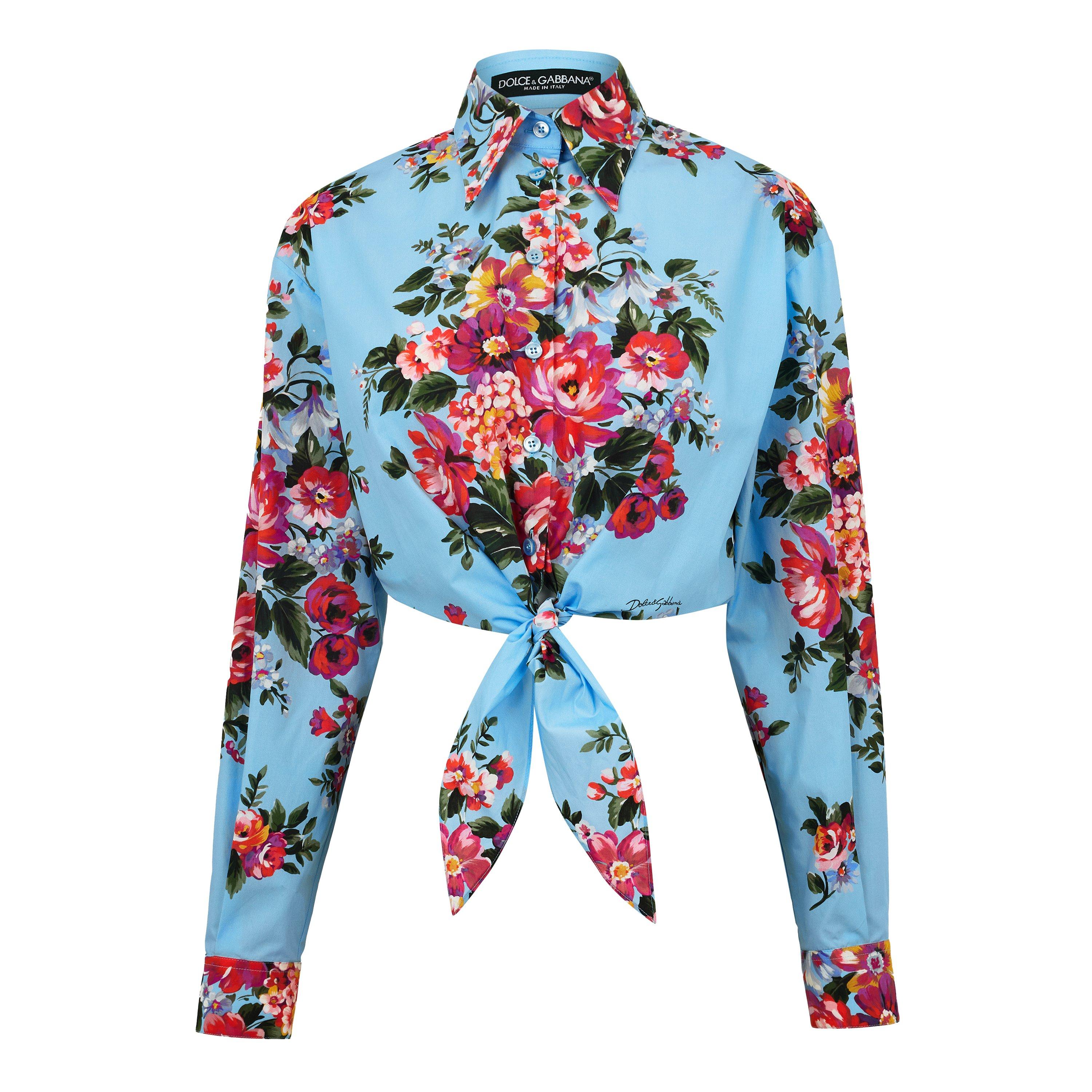 Dolce and Gabbana DG Tie Shirt Ld61 - Fiori Celeste - Size 8 (XS)