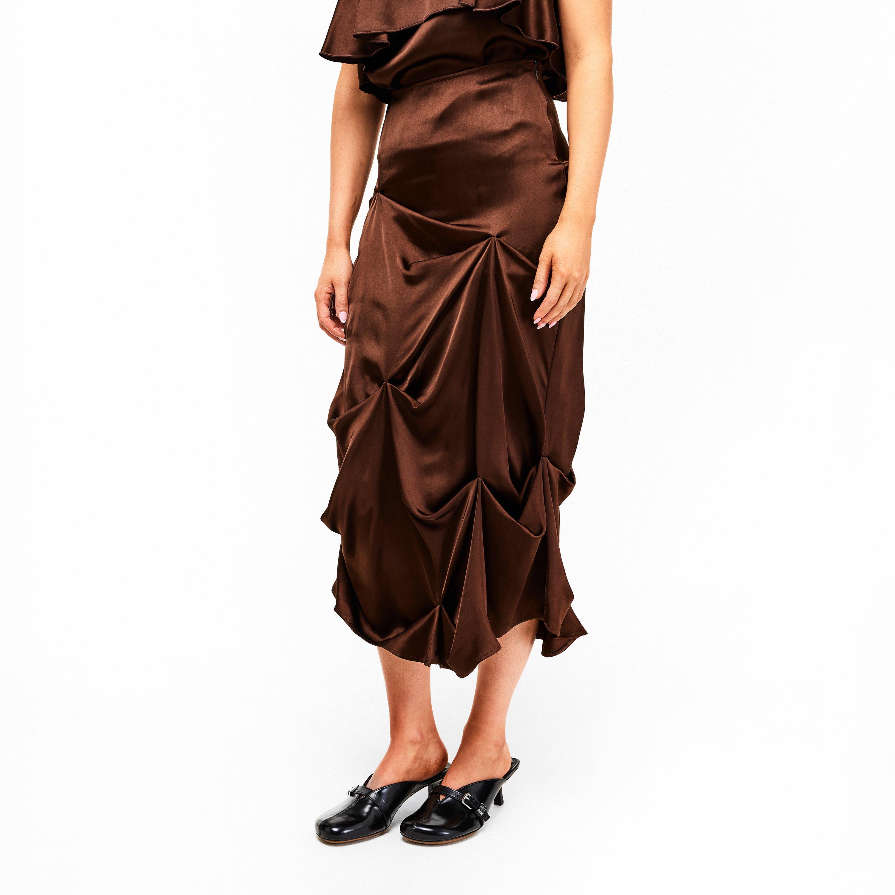Chicory Coffee - Ganni - Women's Satin Tuck Long Maxi Skirt - 3