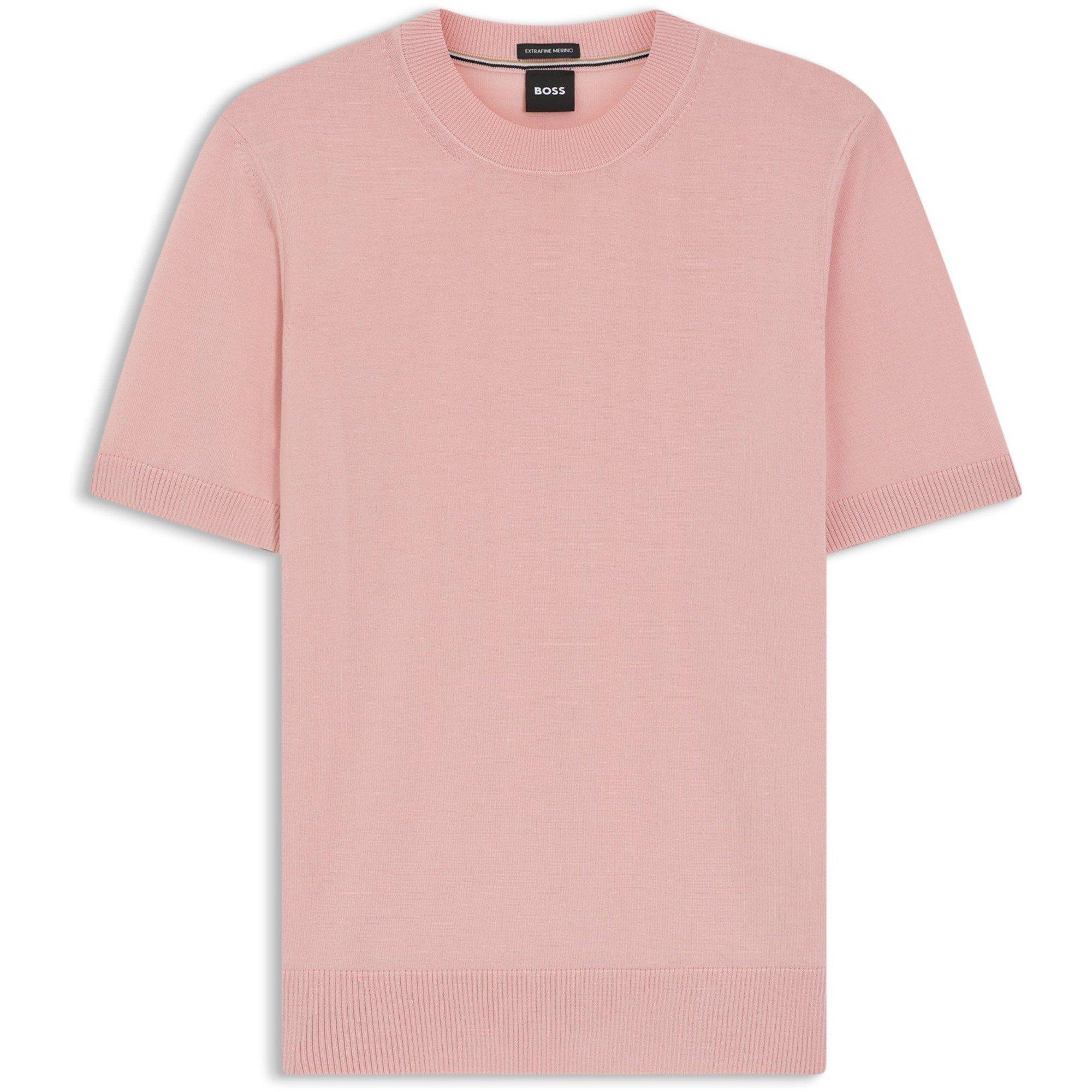 Boss Men's Black Knitted Short Sleeve Top (Umauro) - Light Pink 686 - Small