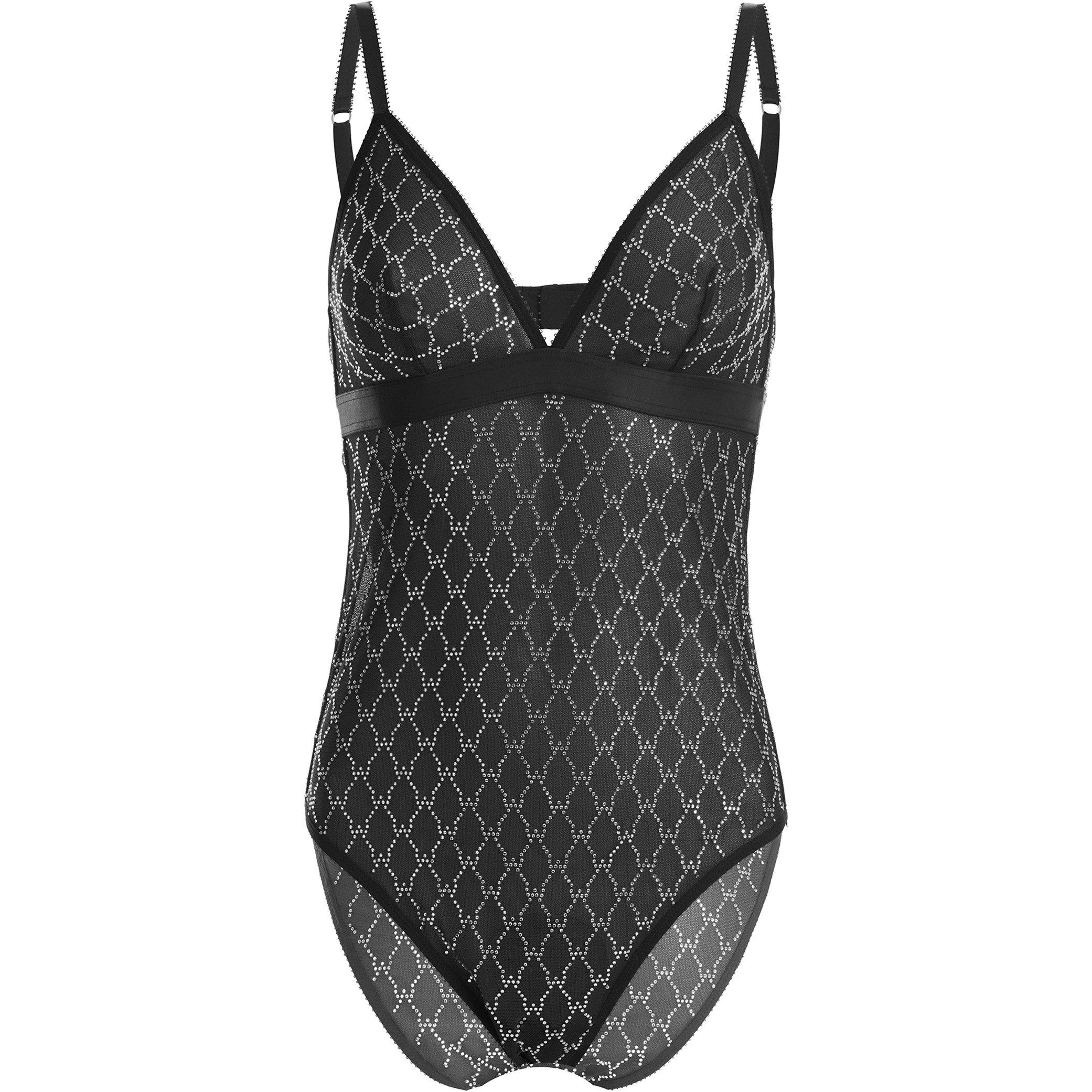 Black - Wolford - Sheer Logo Sparkle Bodysuit - 1