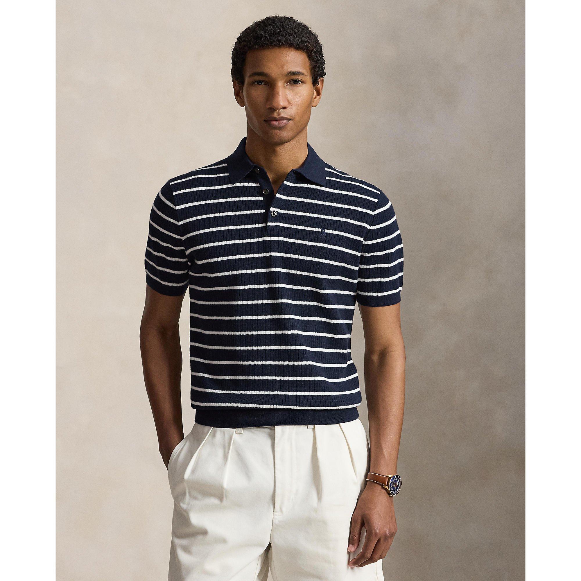 Navy White - Polo Ralph Lauren - Men's Knitted Short Sleeve Polo Shirt - 2