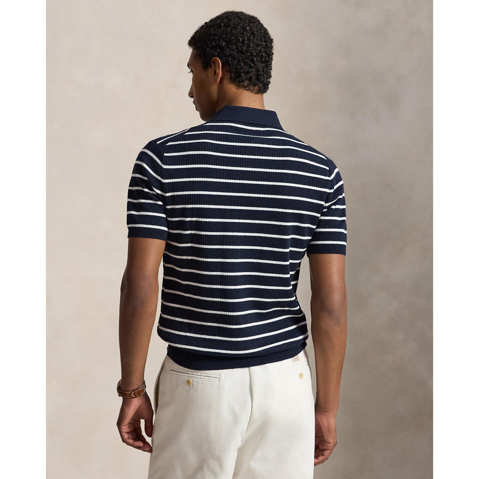 Navy White - Polo Ralph Lauren - Men's Knitted Short Sleeve Polo Shirt - 3