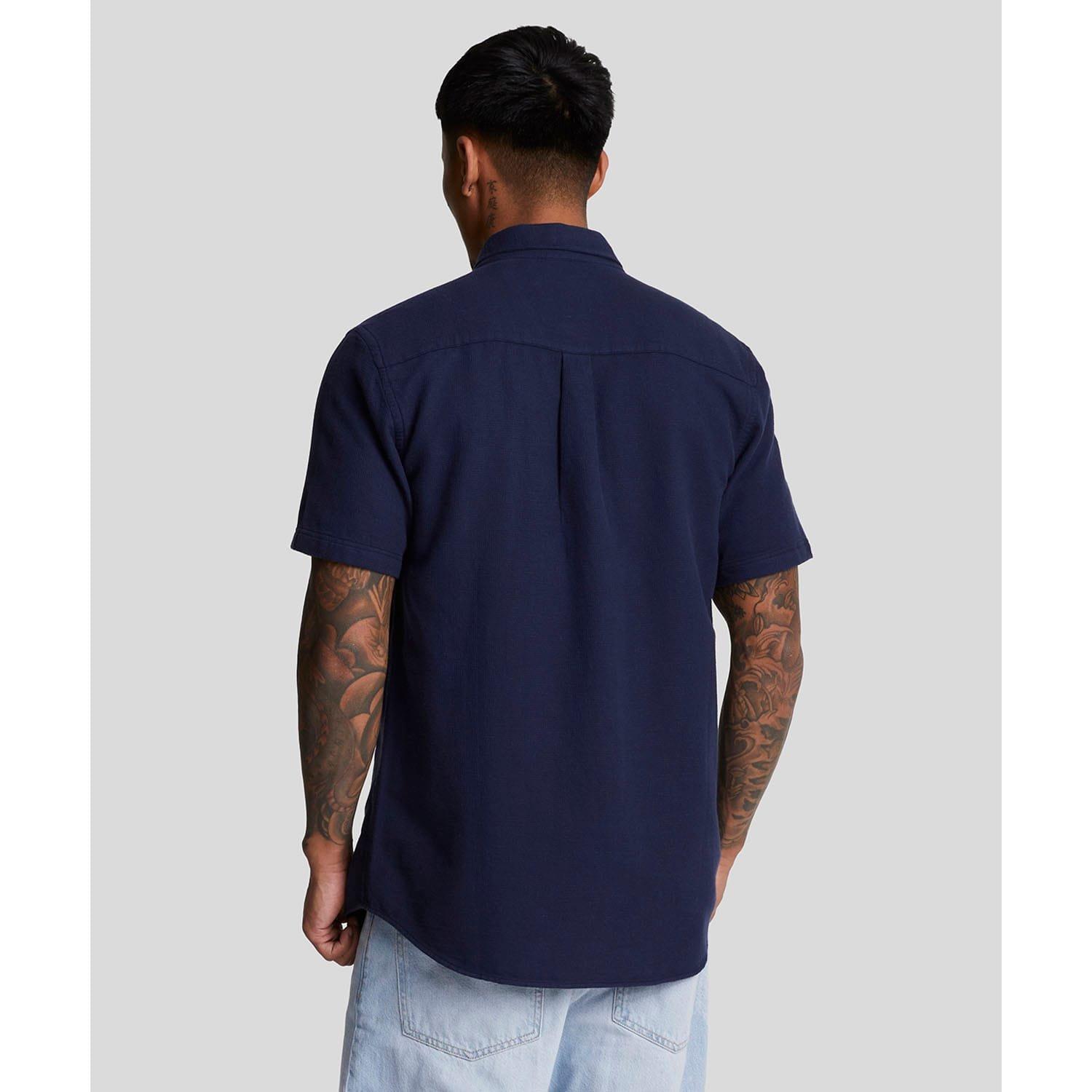 Navy - Lyle and Scott - Short Sleeve Basket Weave Shirt - 3