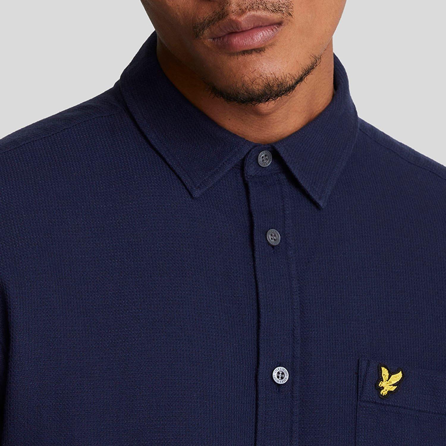 Navy - Lyle and Scott - Short Sleeve Basket Weave Shirt - 4
