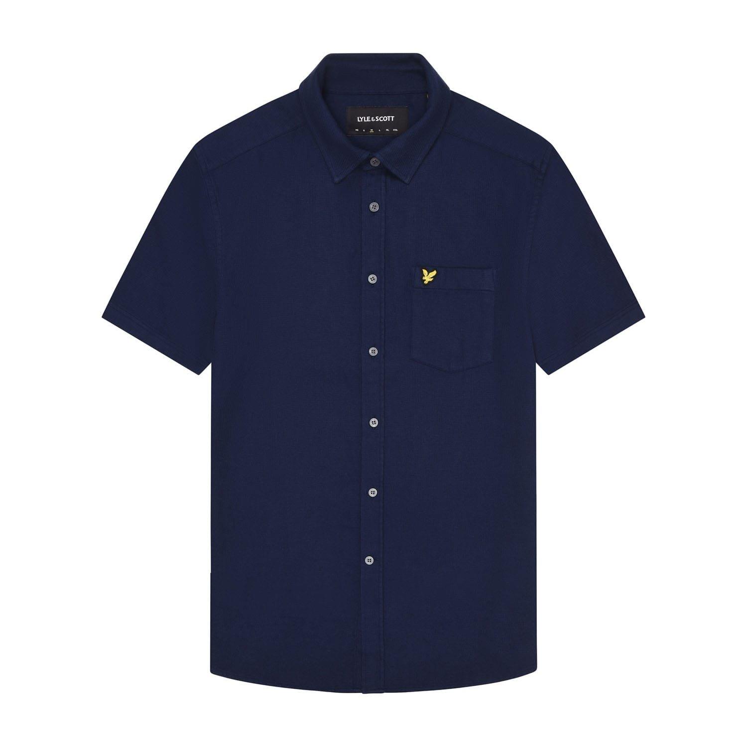 Navy - Lyle and Scott - Short Sleeve Basket Weave Shirt - 5