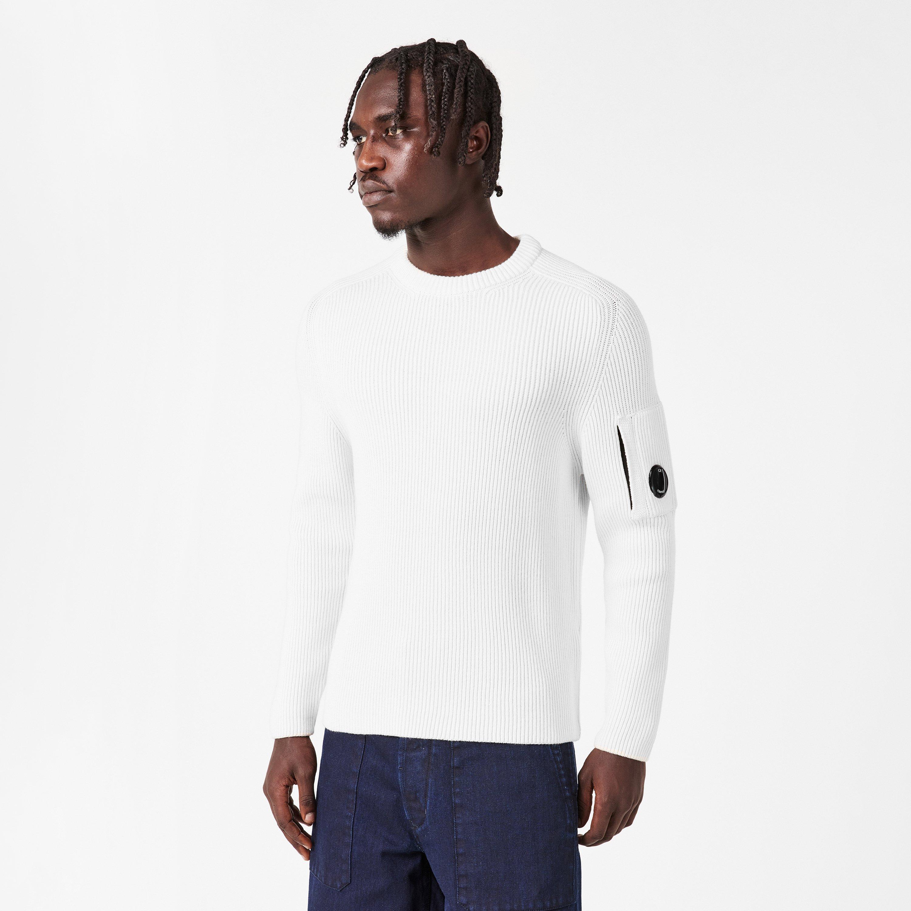 Gauze White 103 - CP Company - Men's Lens Knitted Crew Neck Jumper - 3