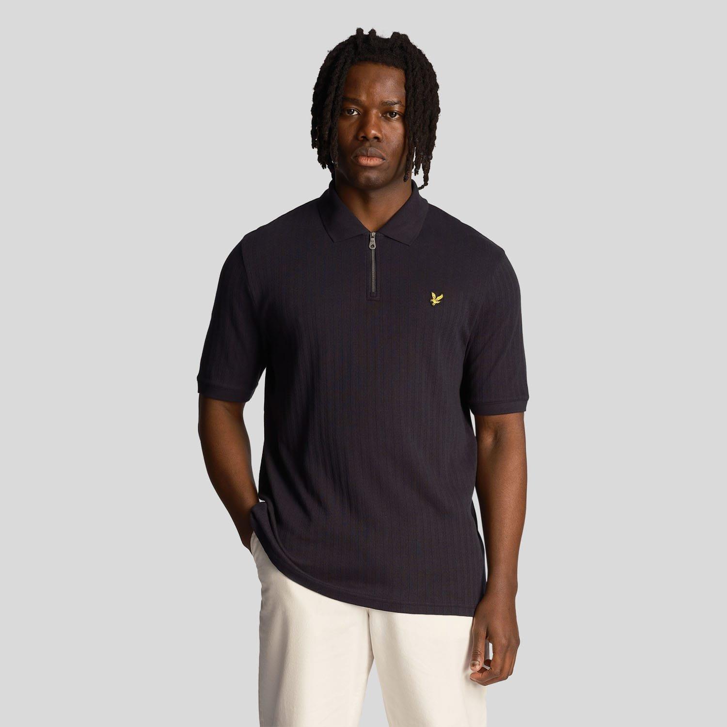Navy - Lyle and Scott - Textured Stripe Polo Shirt - 1