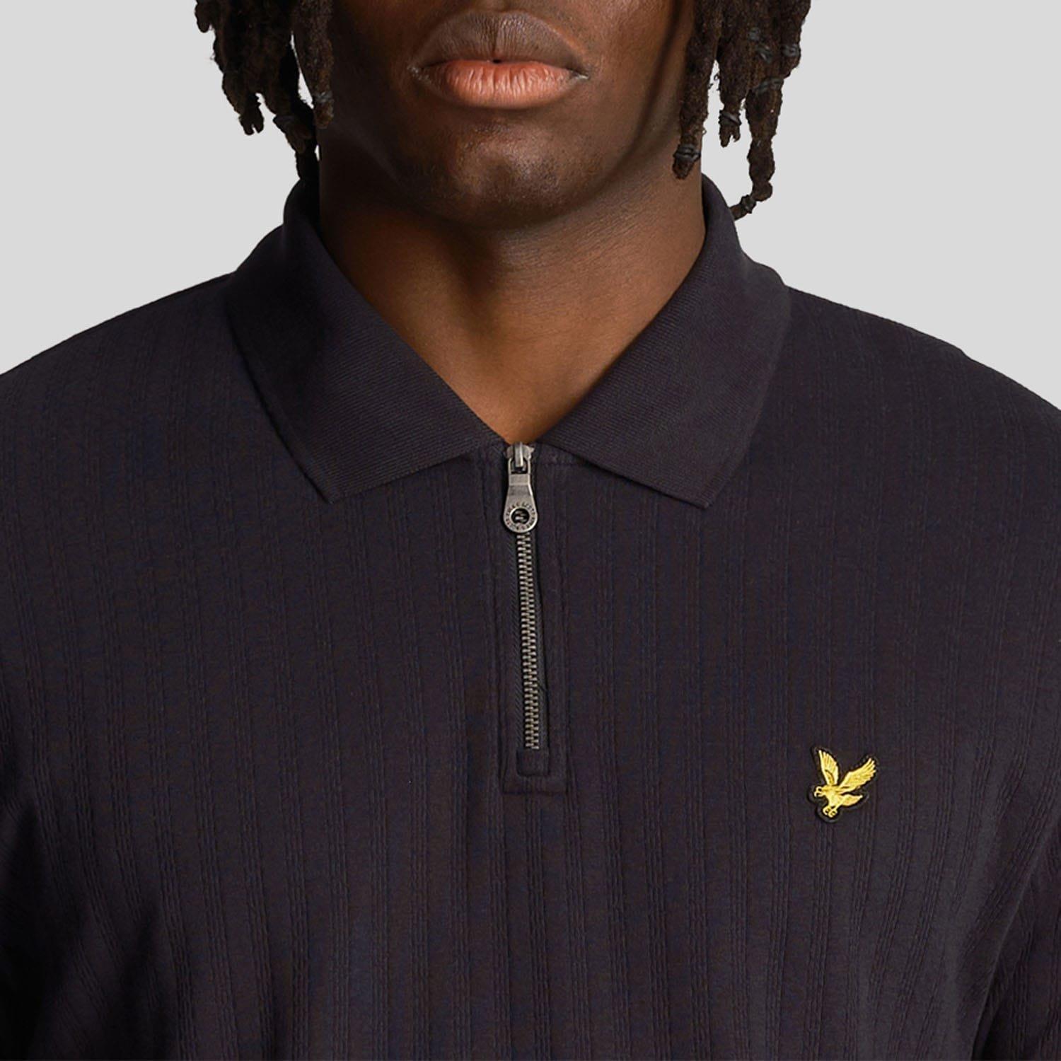 Navy - Lyle and Scott - Textured Stripe Polo Shirt - 4