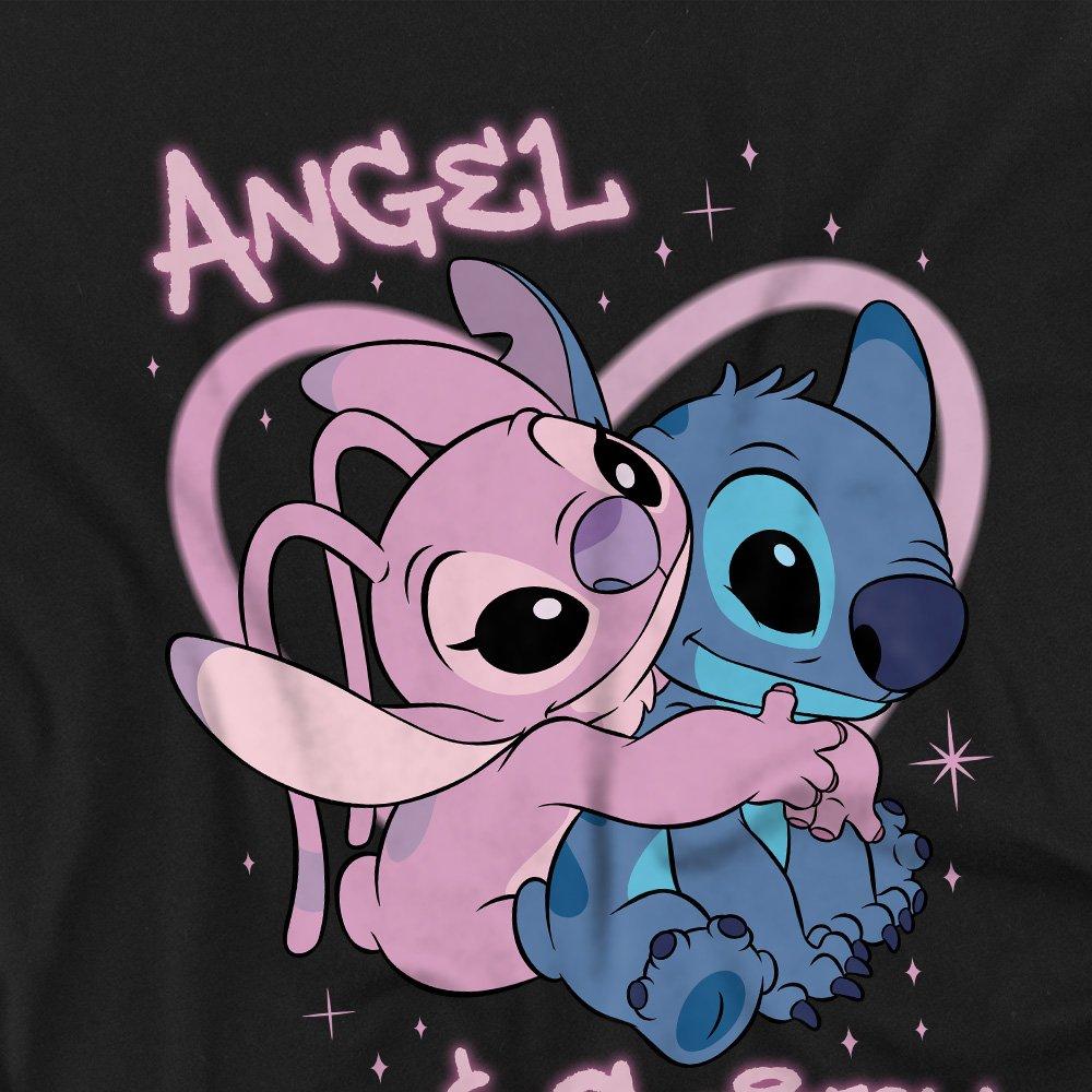 Black - Disney - Angel&Stitch Airbrush Heart Girls T-Shirt Black - 2