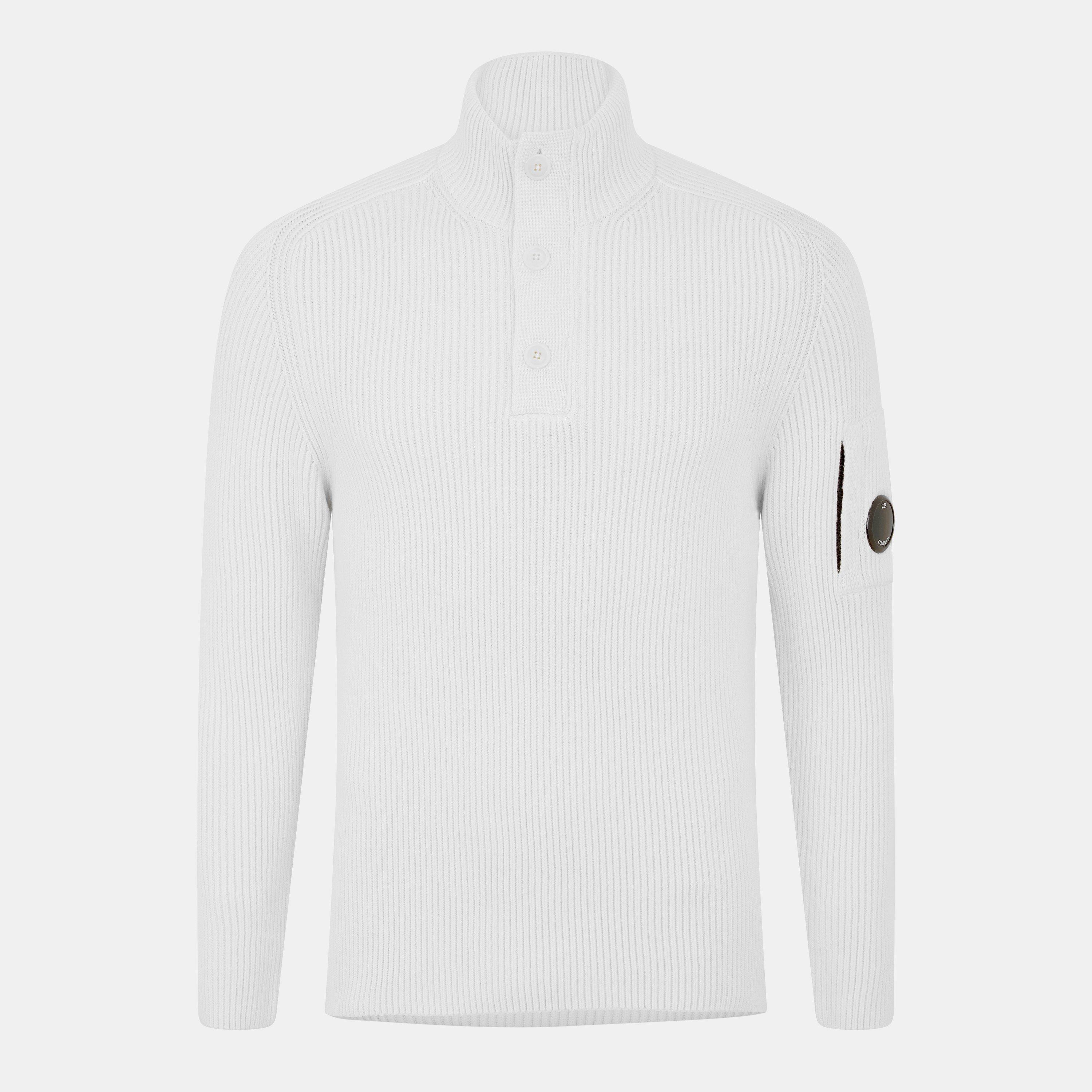 CP Company Men's Quarter Button Knitted Turtle Neck Jumper - Gauze White 103 - Size S (46)