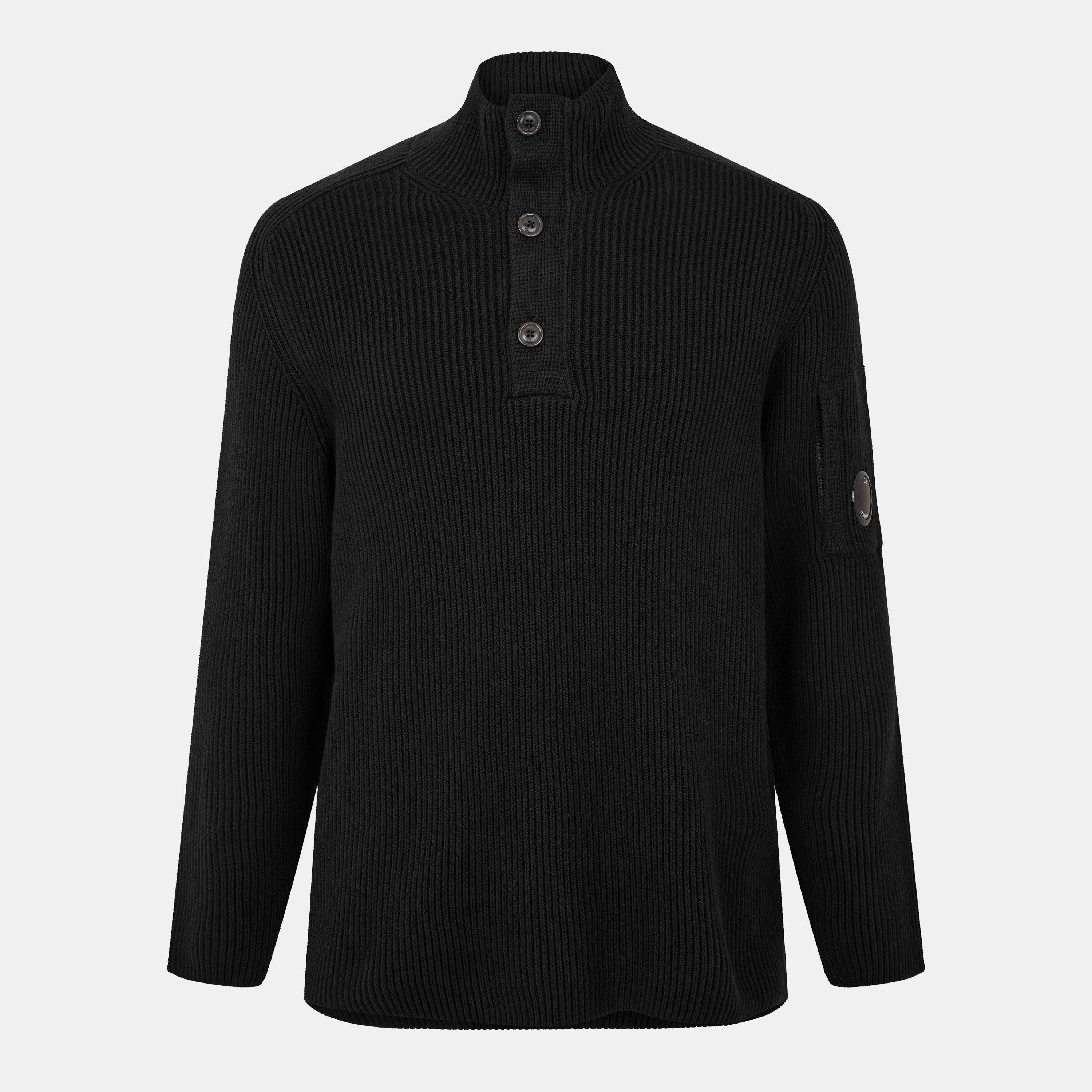 Black 999 - CP Company - Men's Quarter Button Knitted Turtle Neck Jumper - 1