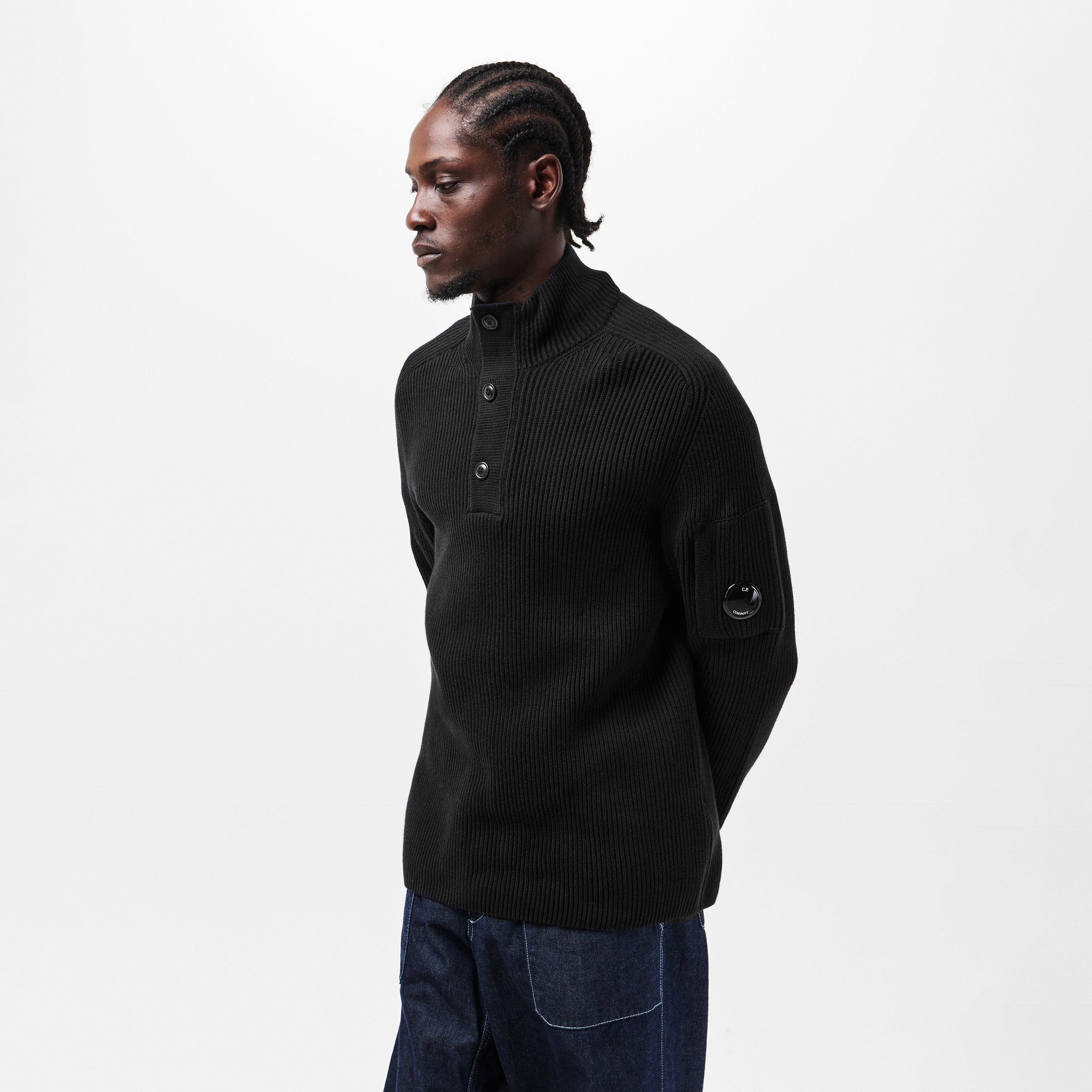 Black 999 - CP Company - Men's Quarter Button Knitted Turtle Neck Jumper - 3