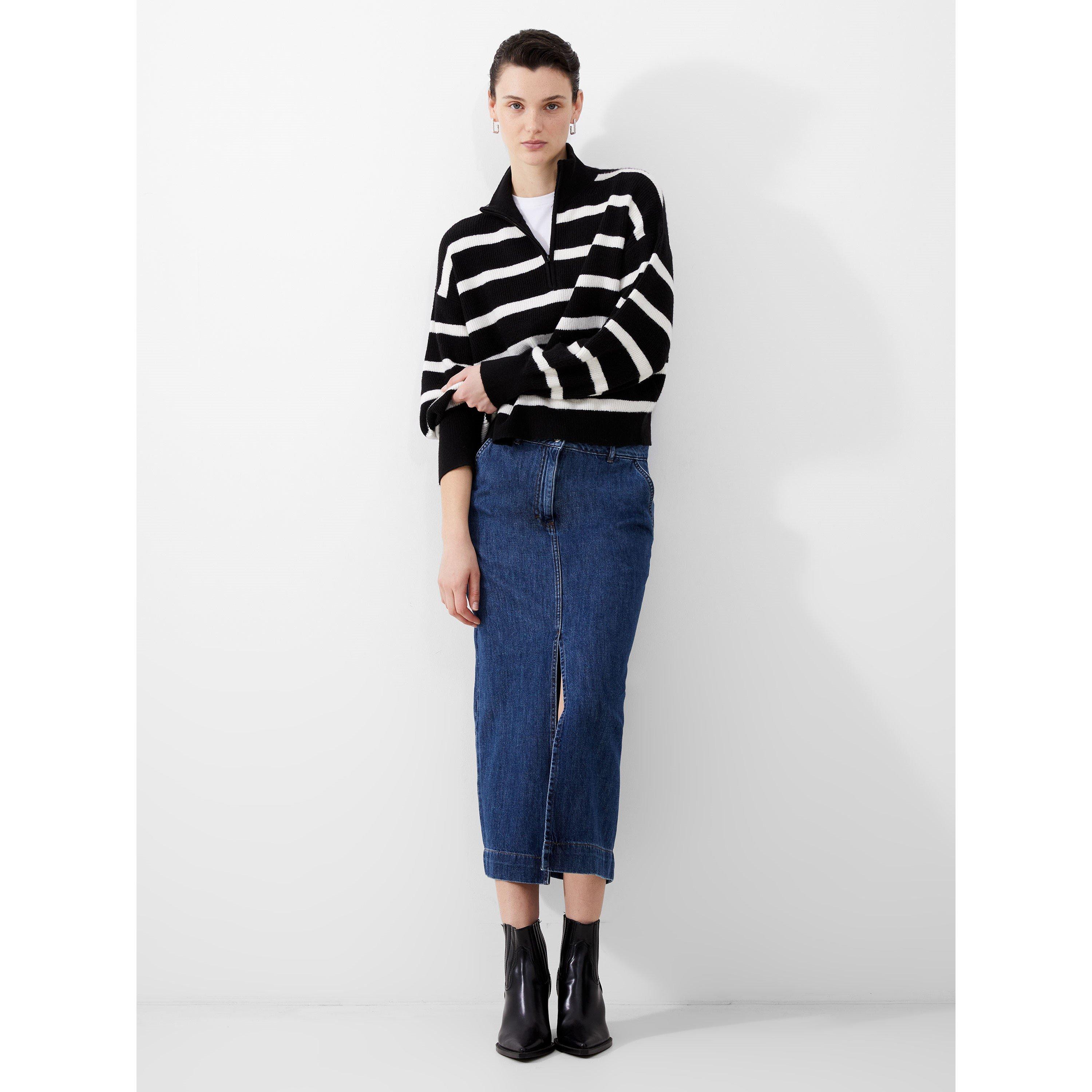 Black Stripe - French Connection - Women's Vhari Half-Zip Crew Neck Jumper - 1