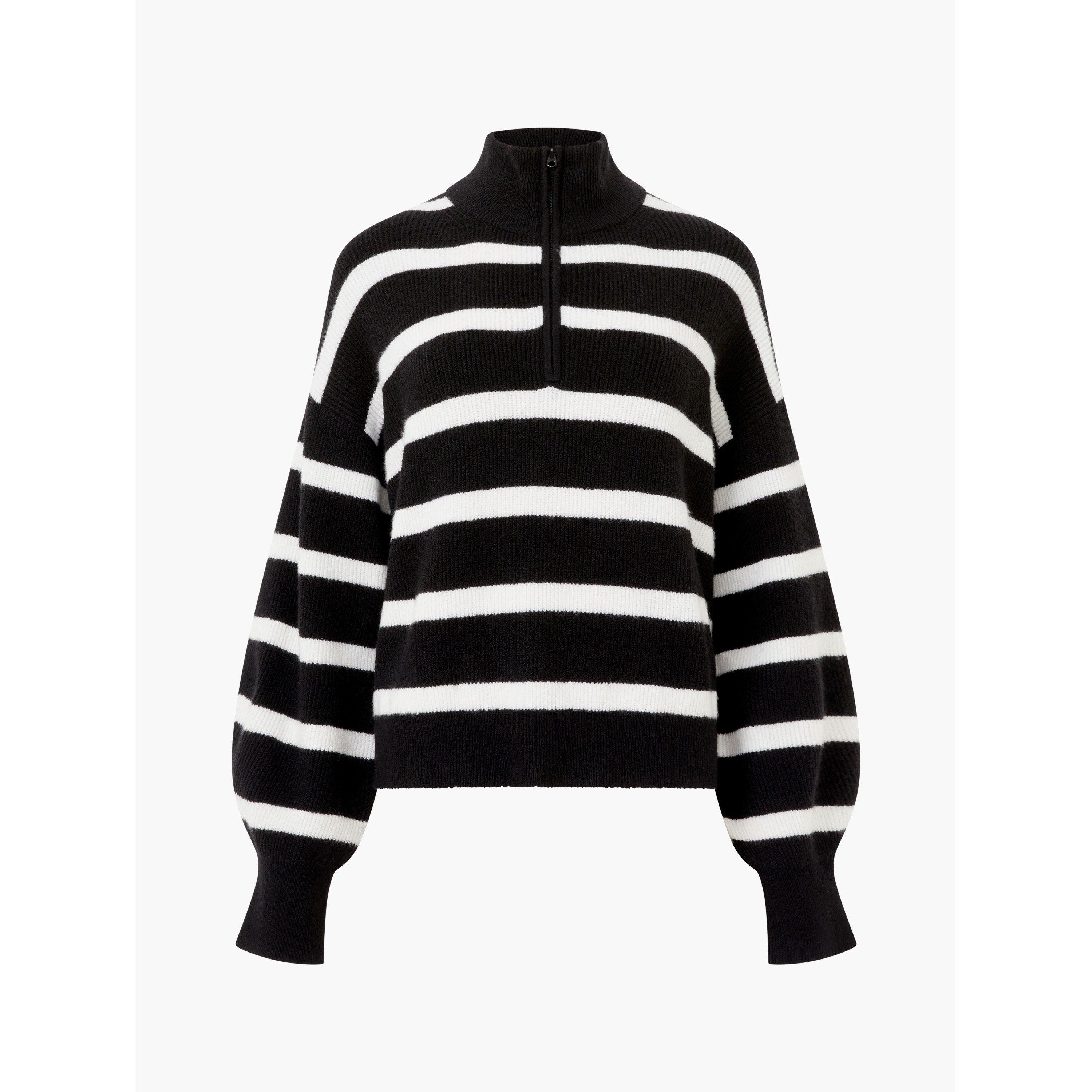 Black Stripe - French Connection - Women's Vhari Half-Zip Crew Neck Jumper - 4