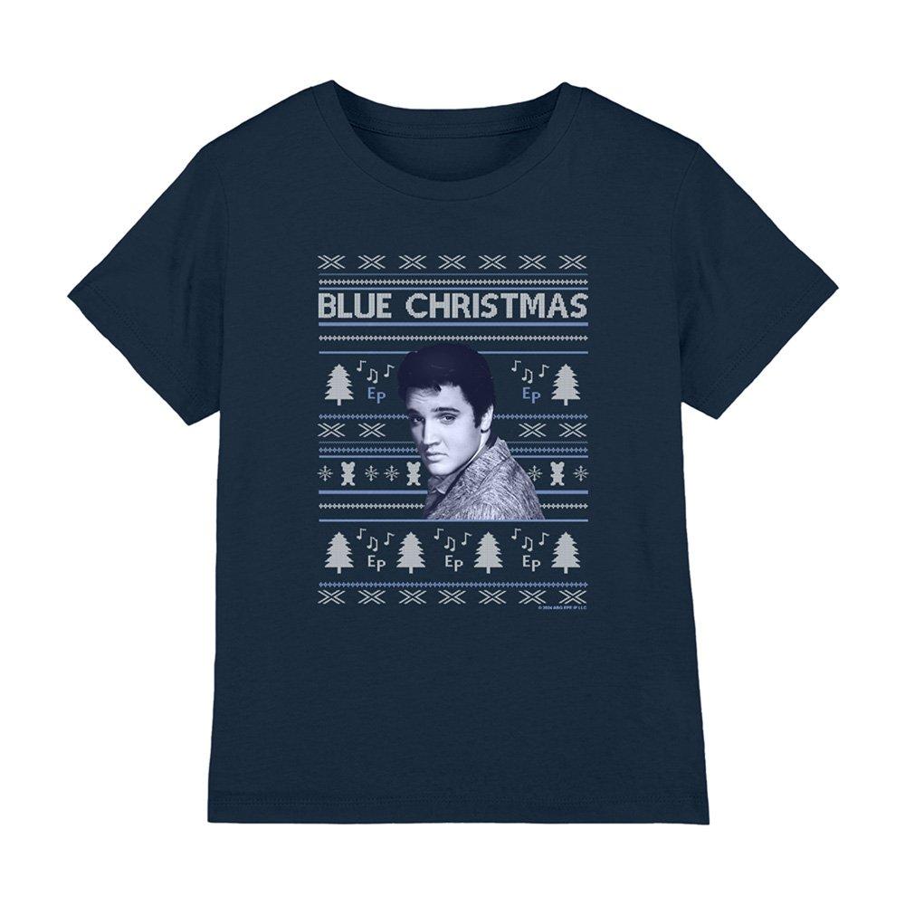 Navy - Elvis Presley - Elvis Blue Ugly Christmas Fair Isle Kids T-Shirt - 1