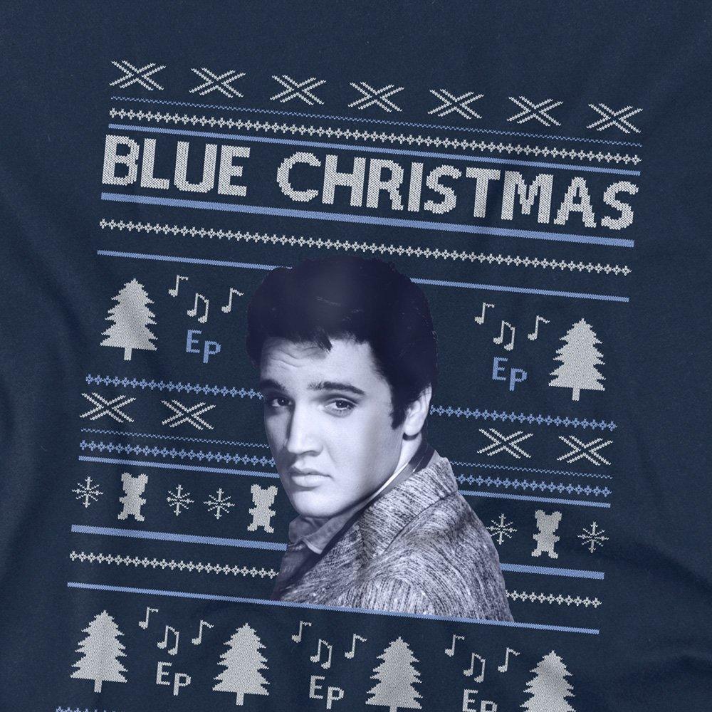 Navy - Elvis Presley - Elvis Blue Ugly Christmas Fair Isle Kids T-Shirt - 2