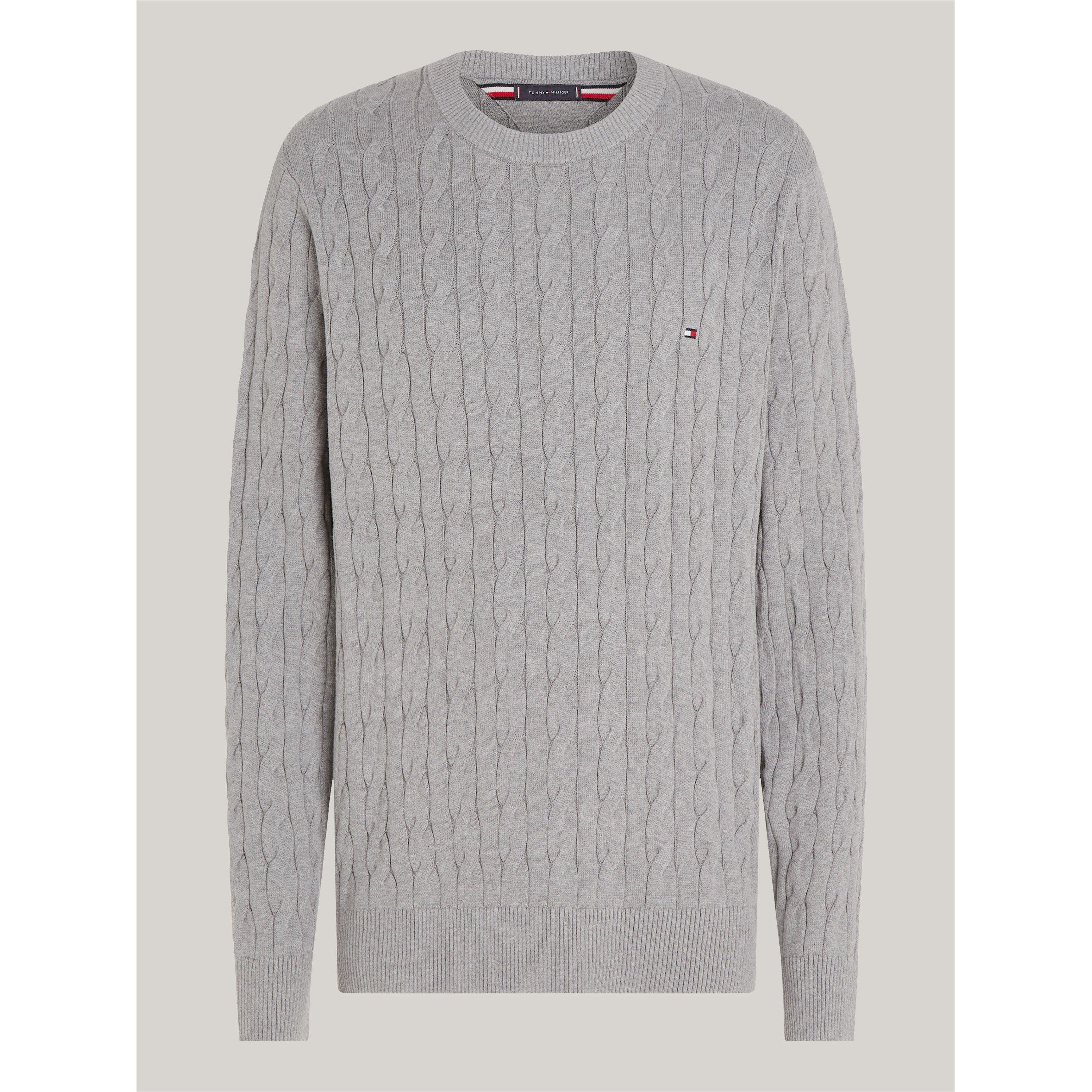 Tommy Hilfiger Men's Classic Cotton Cable Crew Neck - Medium Grey P91 - 2XL