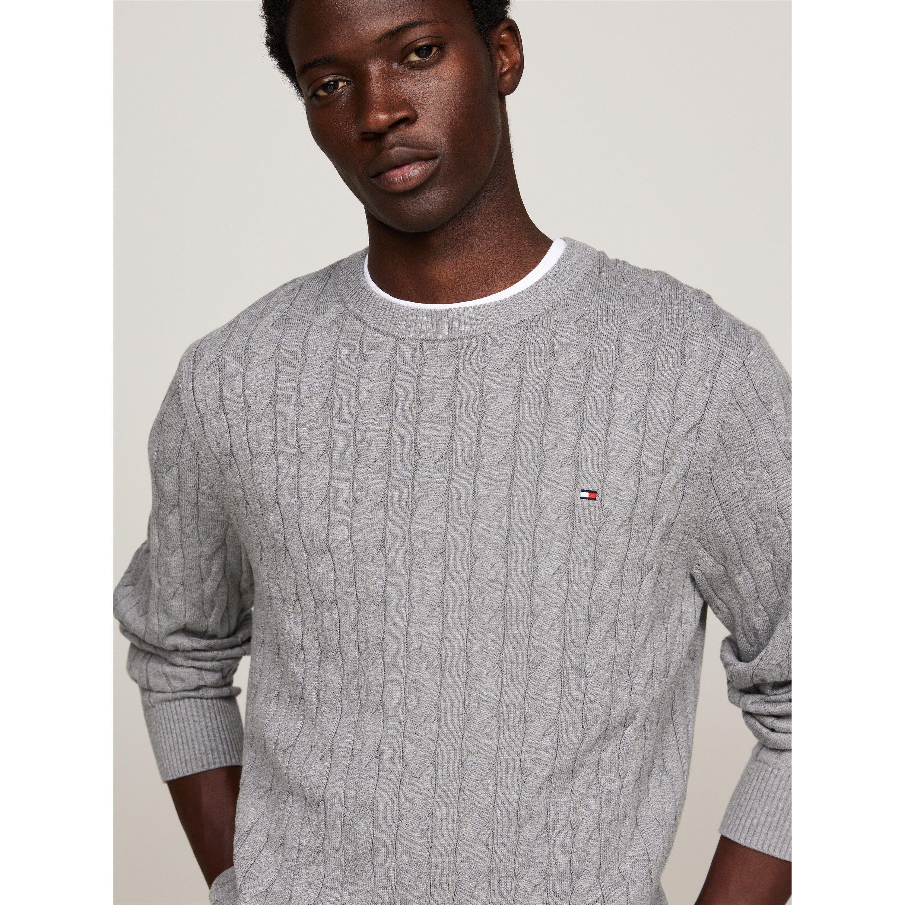Medium Grey P91 - Tommy Hilfiger - Classic Cotton Cable Crew Neck - 5