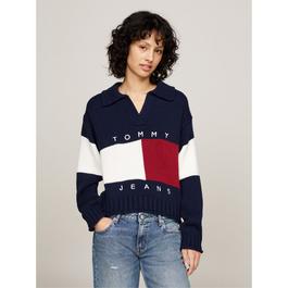 Tommy Jeans Rugby Style V Neck Cropped Jumper