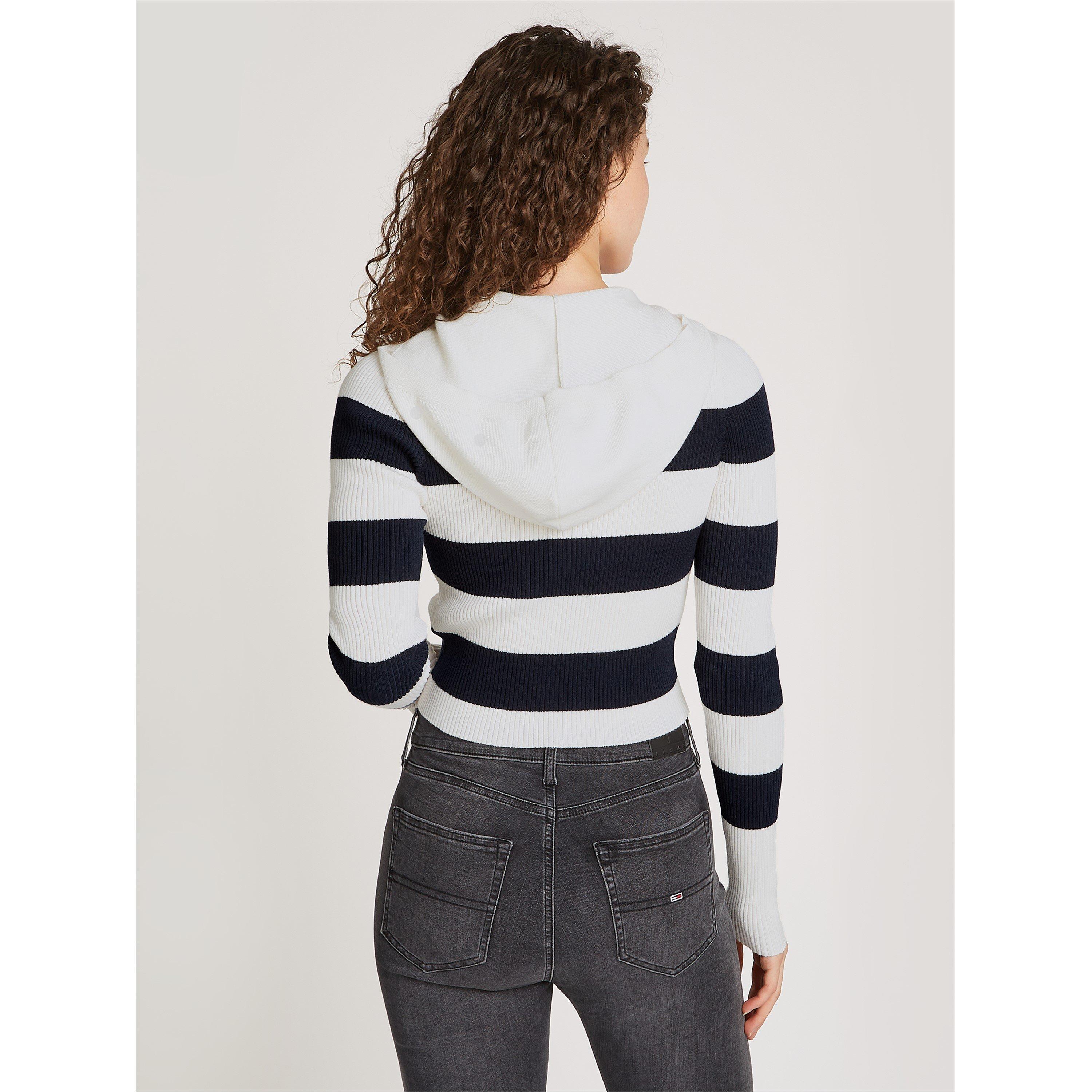 Bianco antico - Tommy Jeans - Striped Quarter Zip Hooded Sweater - 2