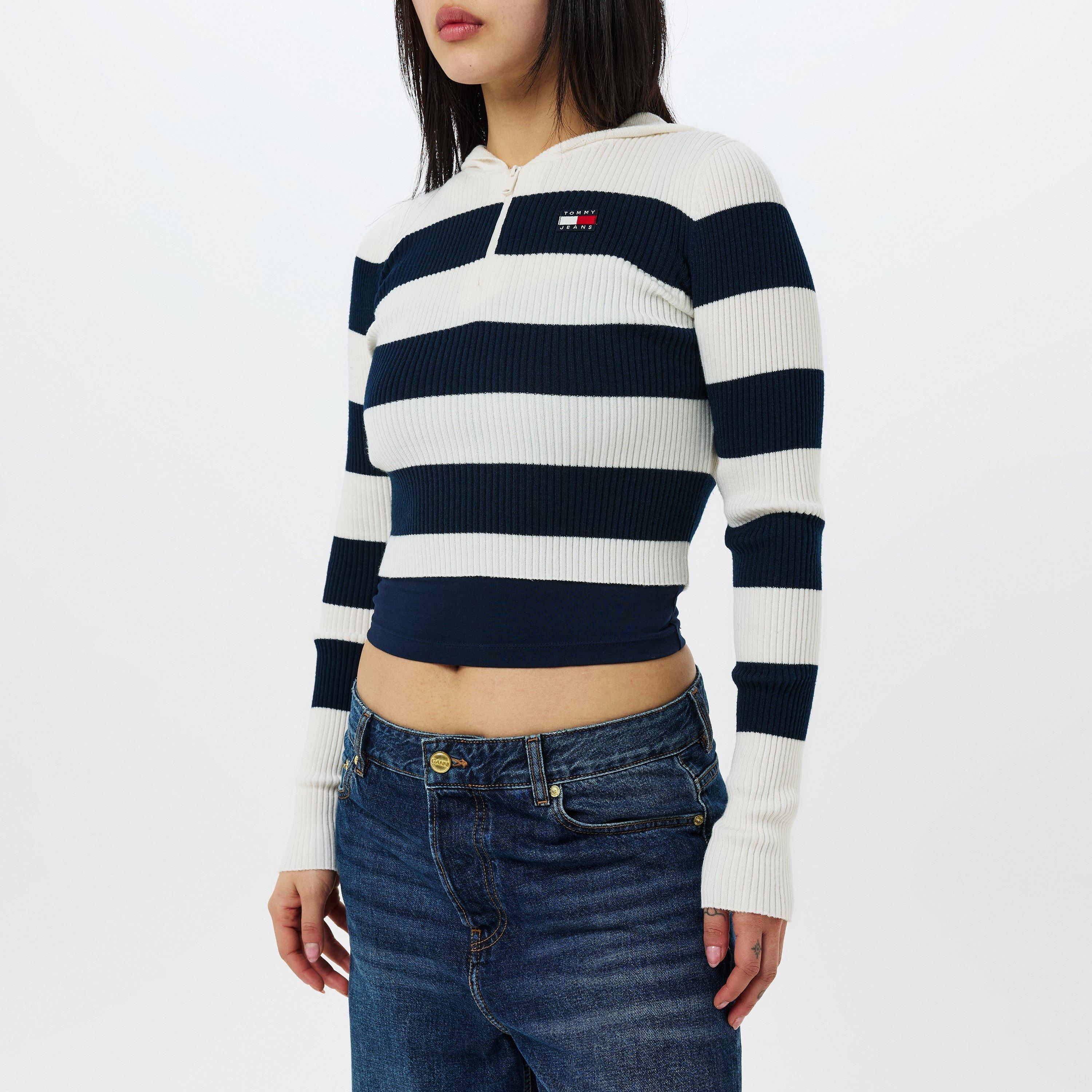 Bianco antico - Tommy Jeans - Striped Quarter Zip Hooded Sweater - 3