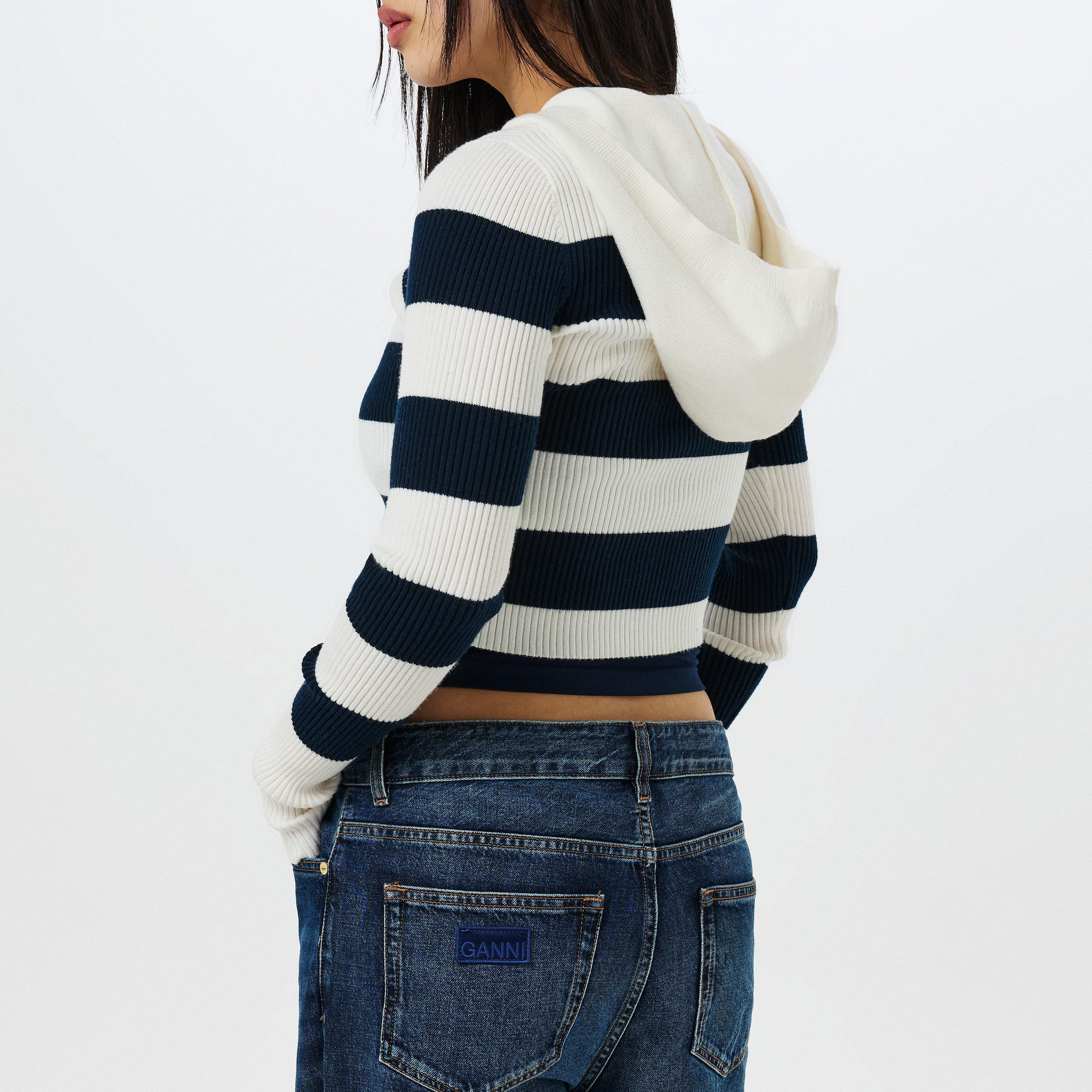 Bianco antico - Tommy Jeans - Striped Quarter Zip Hooded Sweater - 4