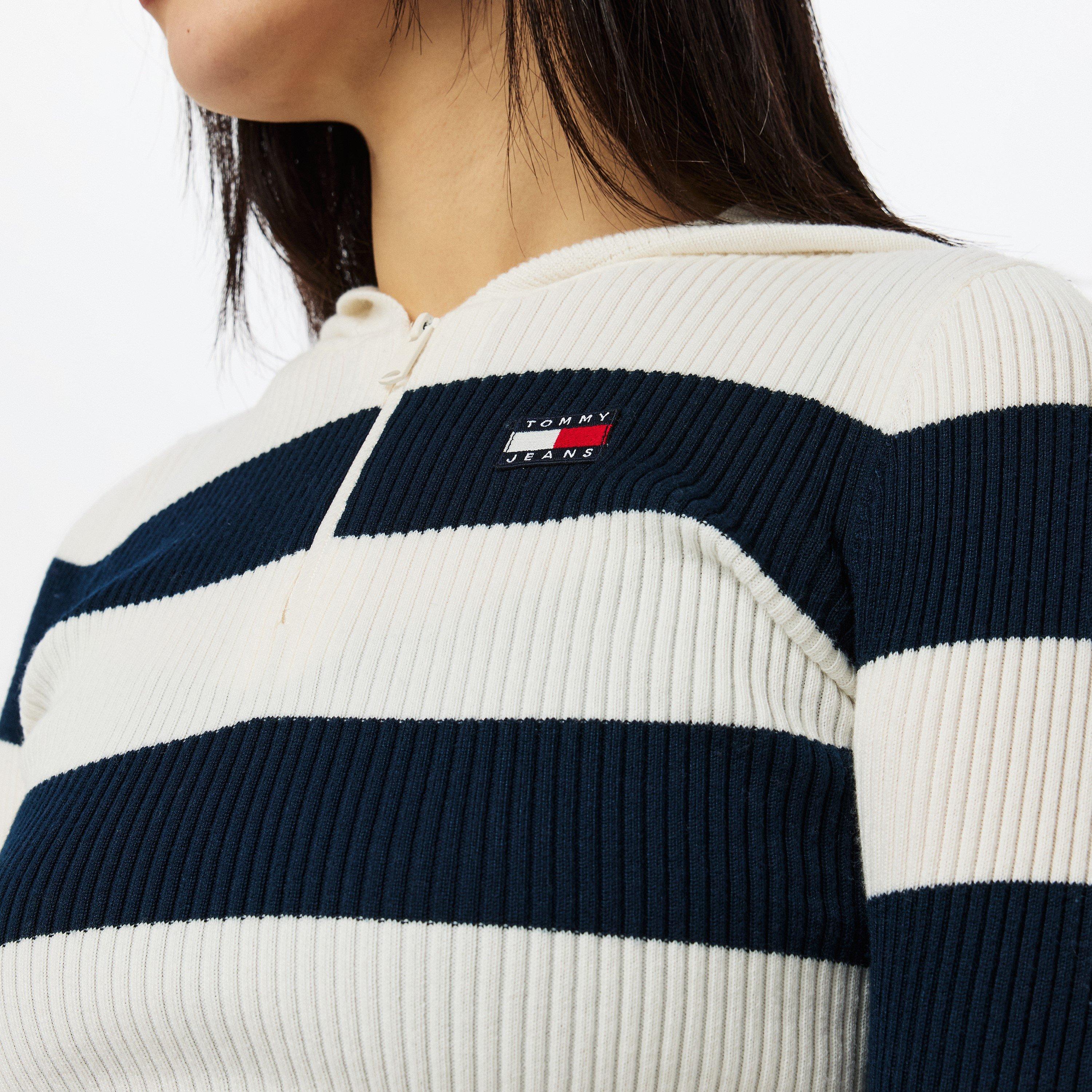 Bianco antico - Tommy Jeans - Striped Quarter Zip Hooded Sweater - 5