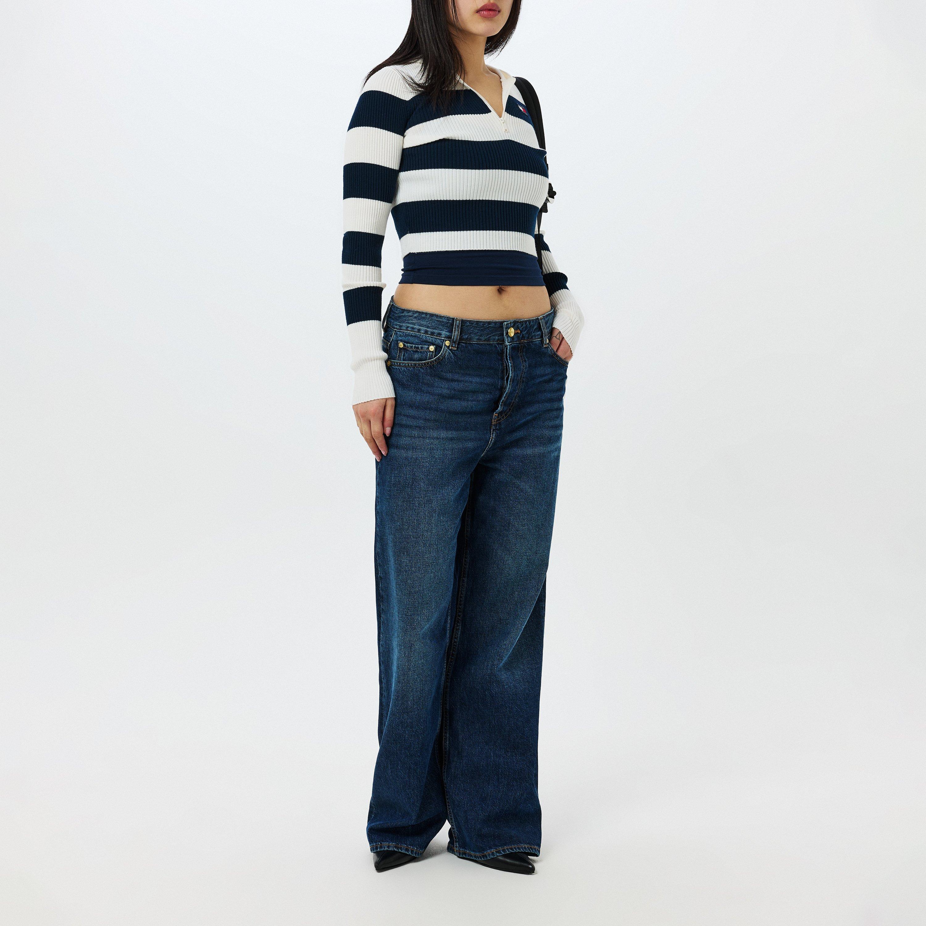 Bianco antico - Tommy Jeans - Striped Quarter Zip Hooded Sweater - 6