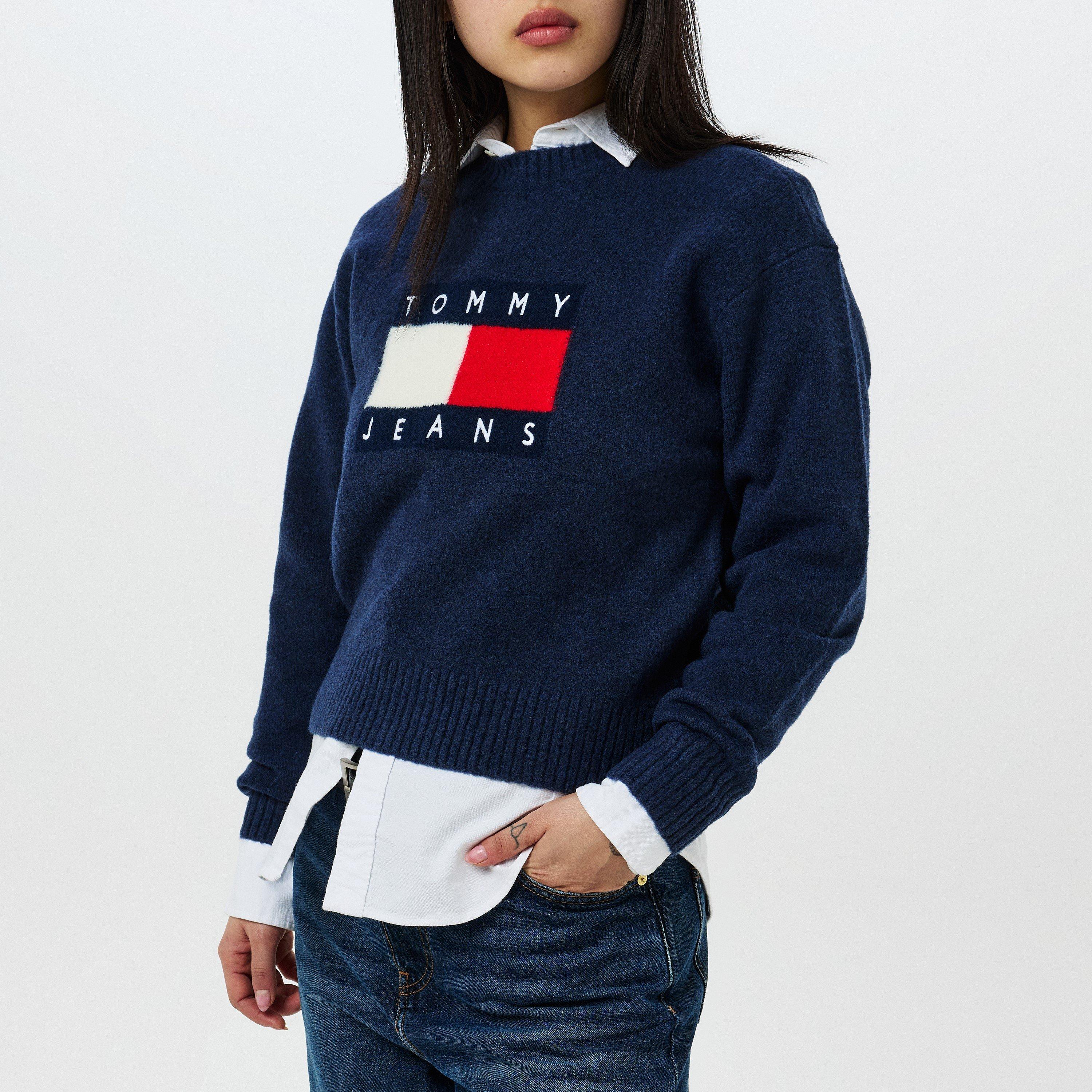 Dark Navy M - Tommy Jeans - Melange Flag Pull Over Sweater - 3