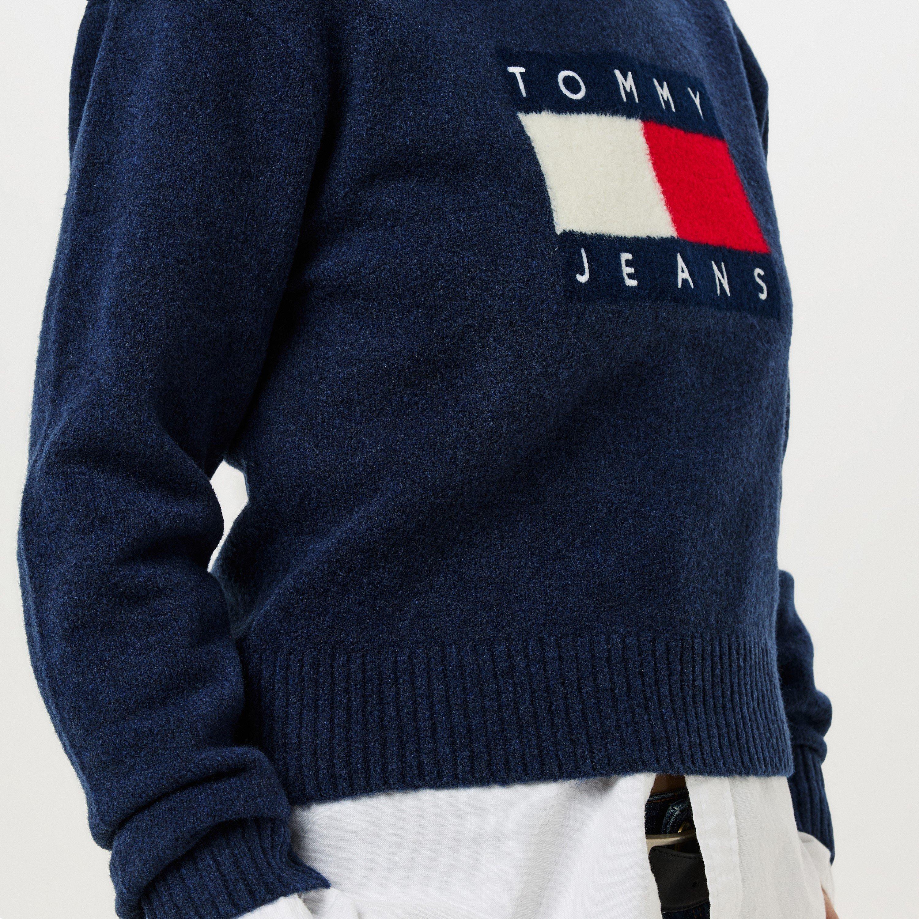 Dark Navy M - Tommy Jeans - Melange Flag Pull Over Sweater - 5