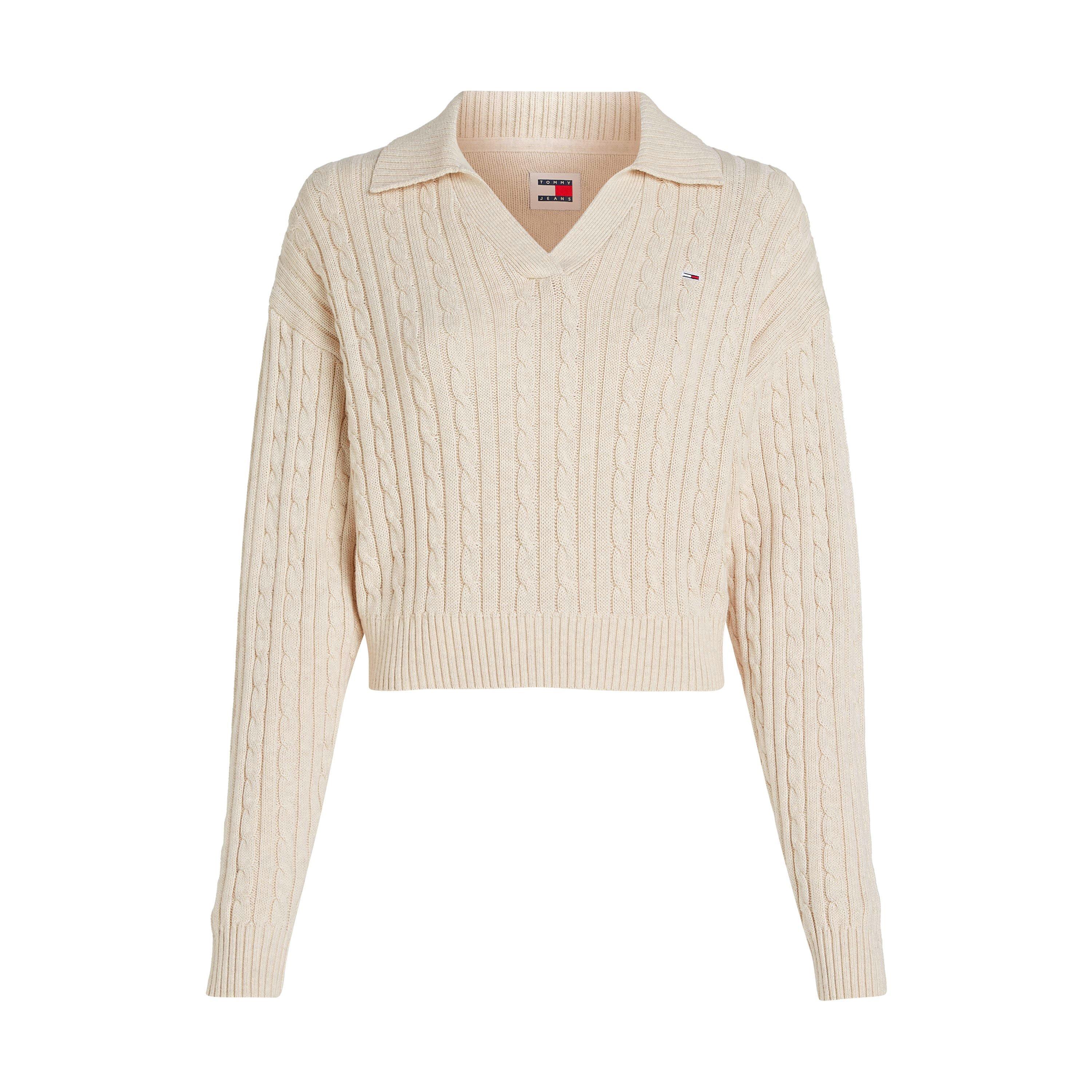Ancient White M - Tommy Jeans - Cable Rugby Pullover sweater - 1