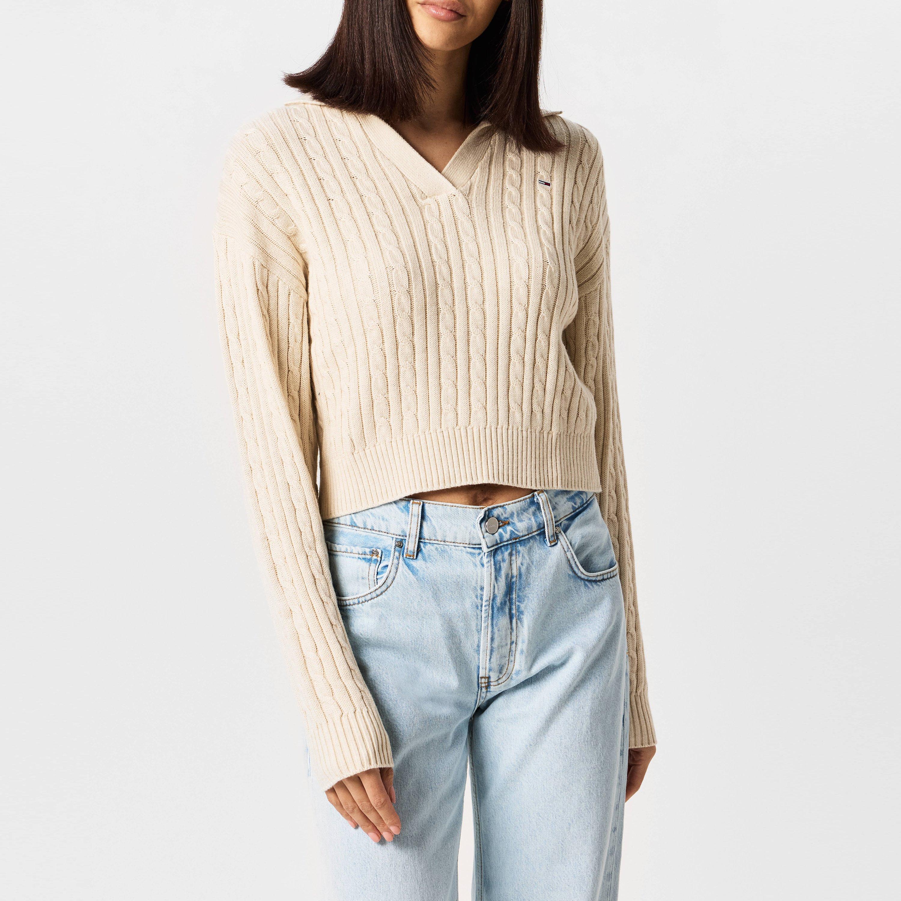 Ancient White M - Tommy Jeans - Cable Rugby Pullover sweater - 3